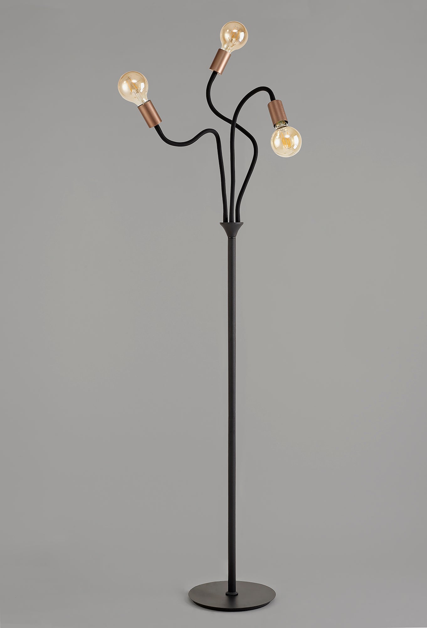 Moss Flexible Floor Lamp, 3 Light E27, Satin Black and Brushed Copper