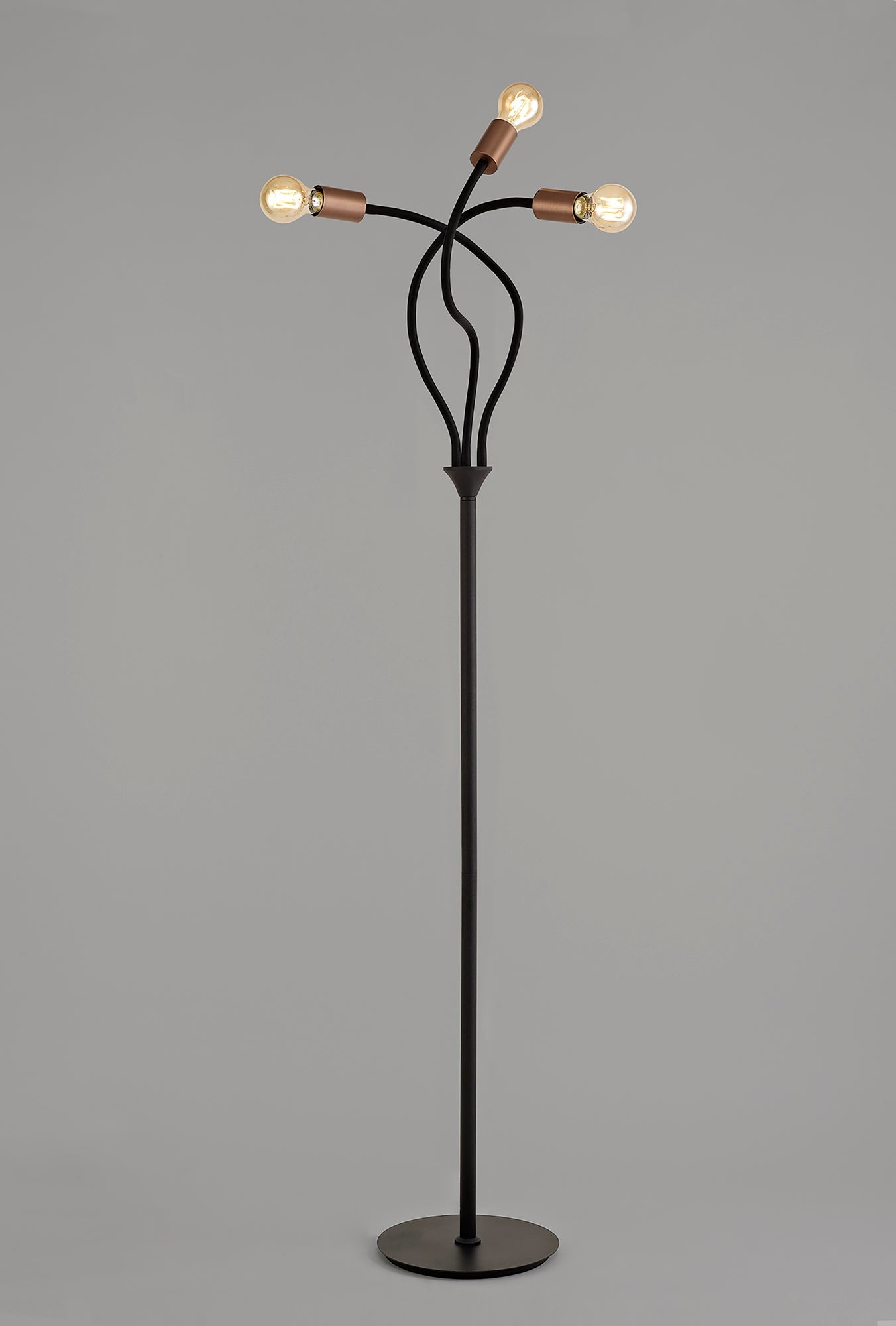 Moss Flexible Floor Lamp, 3 Light E27, Satin Black and Brushed Copper