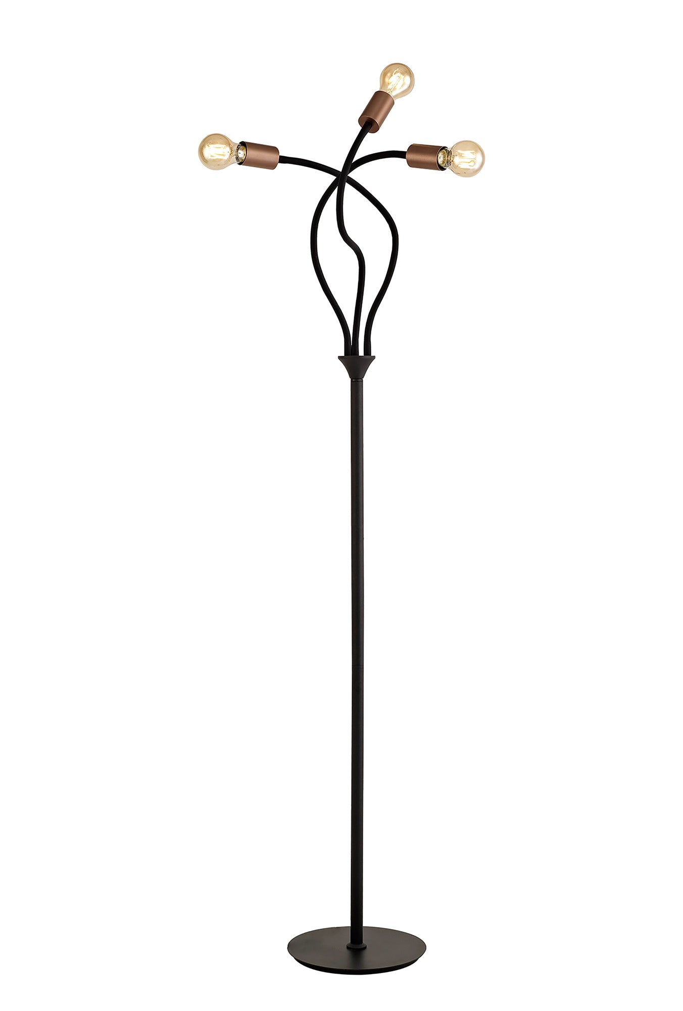 Moss Flexible Floor Lamp, 3 Light E27, Satin Black and Brushed Copper