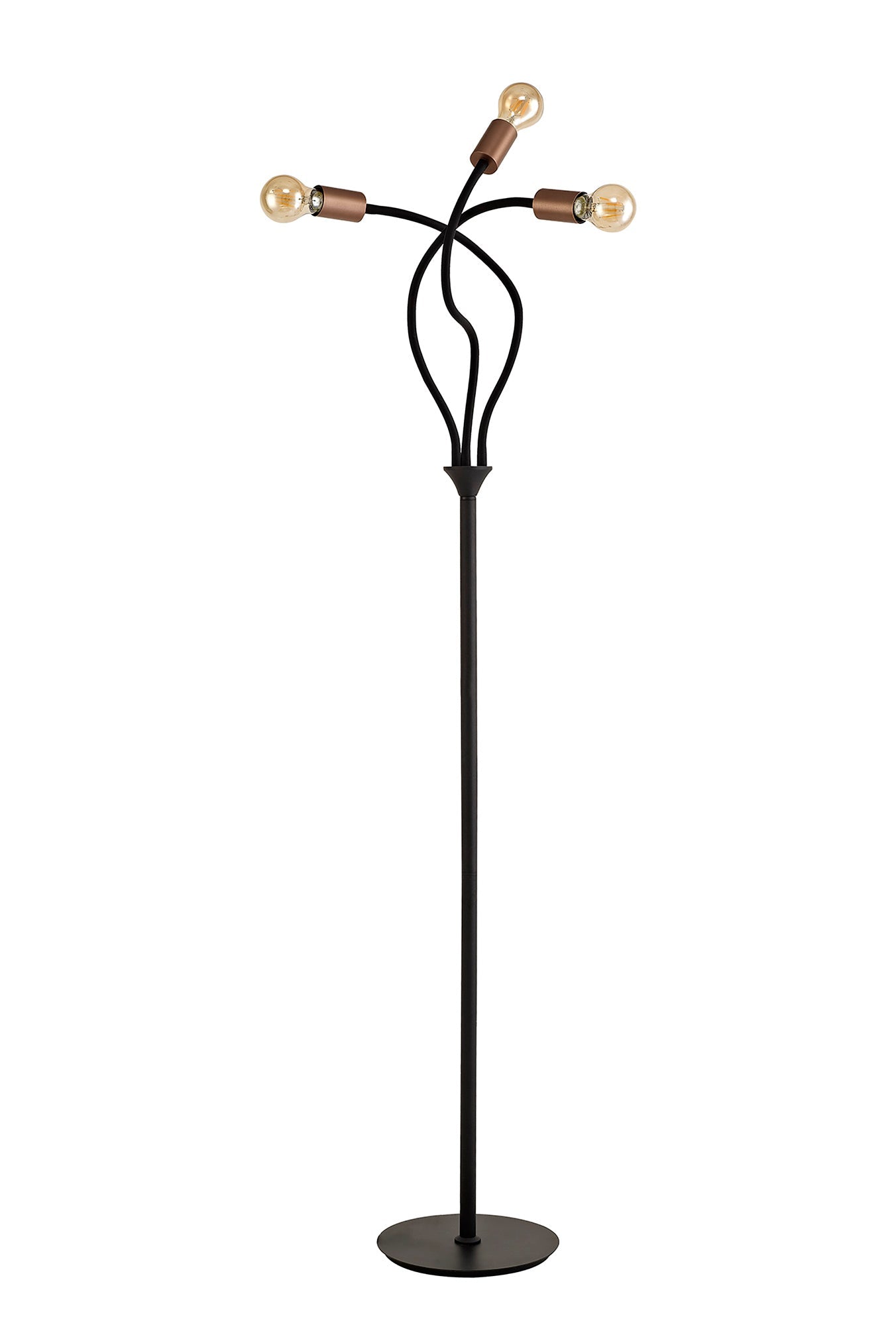Moss Flexible Floor Lamp, 3 Light E27, Satin Black and Brushed Copper