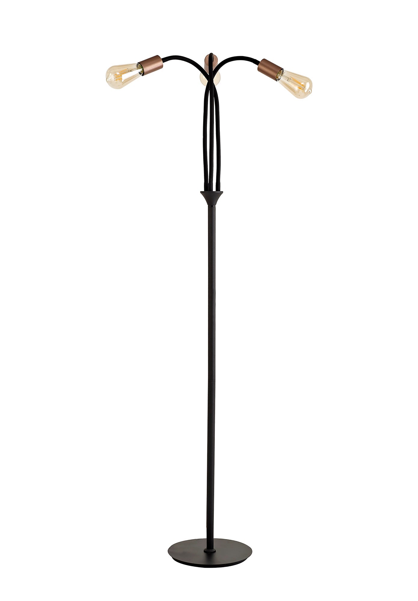 Moss Flexible Floor Lamp, 3 Light E27, Satin Black and Brushed Copper
