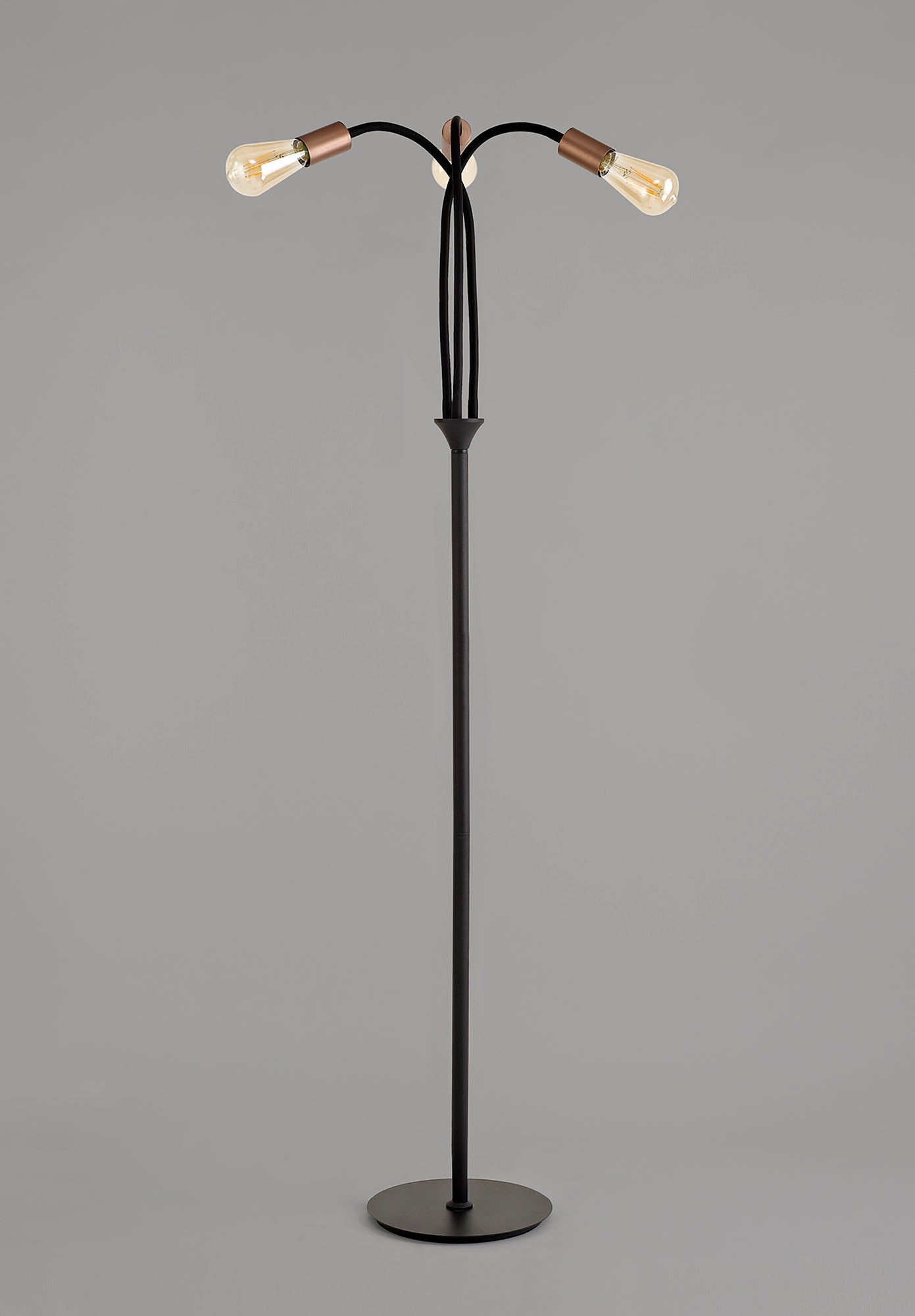 Moss Flexible Floor Lamp, 3 Light E27, Satin Black and Brushed Copper