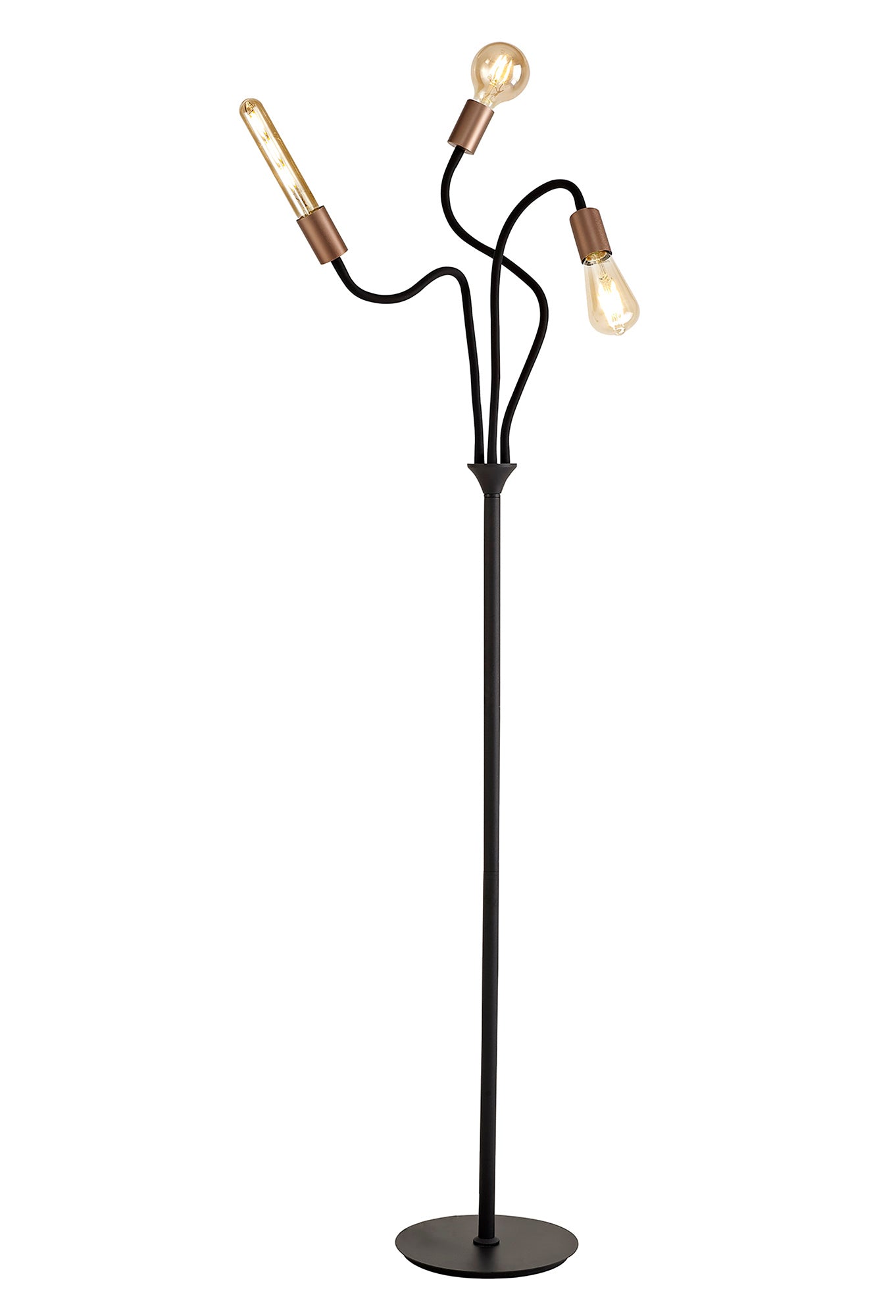 Moss Flexible Floor Lamp, 3 Light E27, Satin Black and Brushed Copper