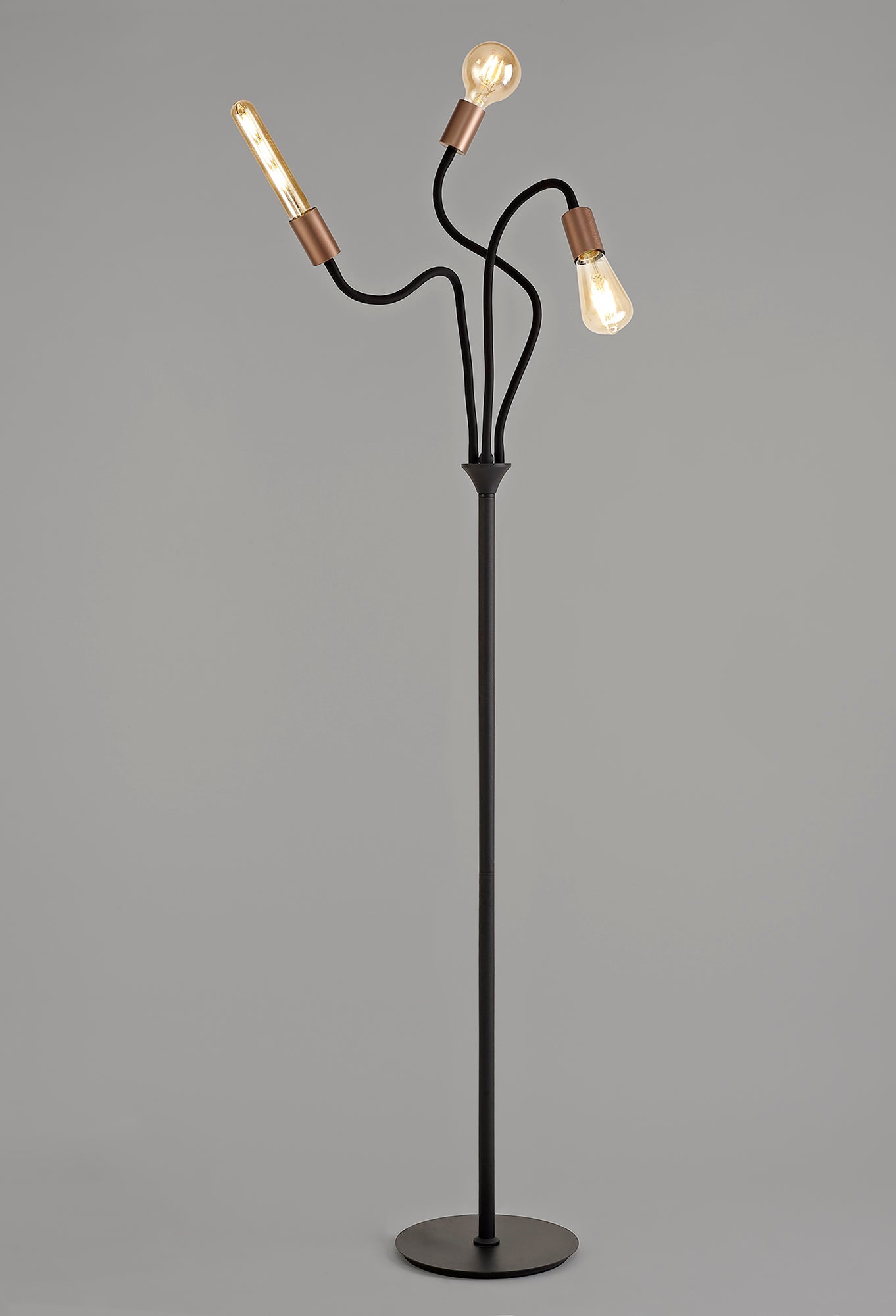 Moss Flexible Floor Lamp, 3 Light E27, Satin Black and Brushed Copper