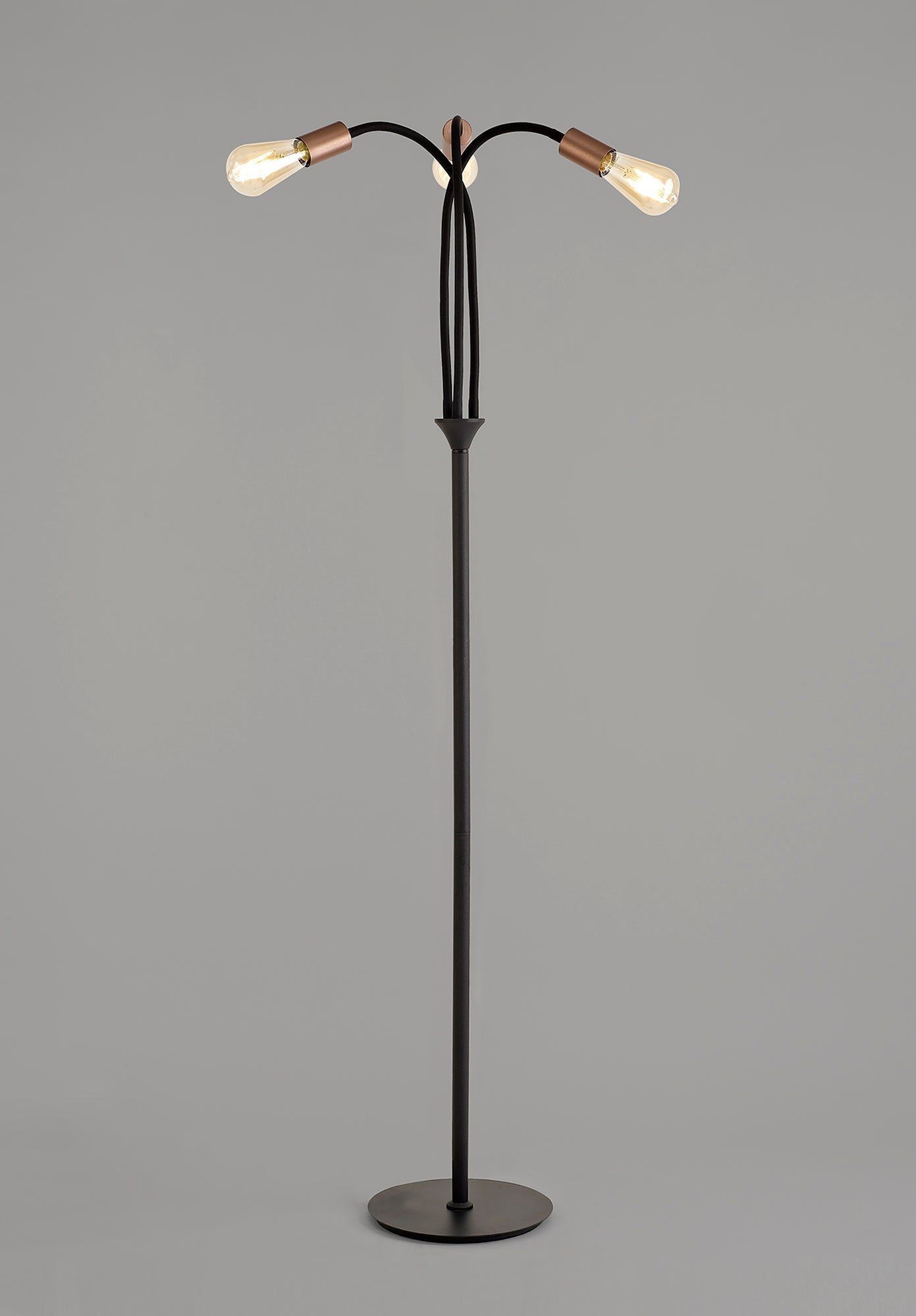 Moss Flexible Floor Lamp, 3 Light E27, Satin Black and Brushed Copper