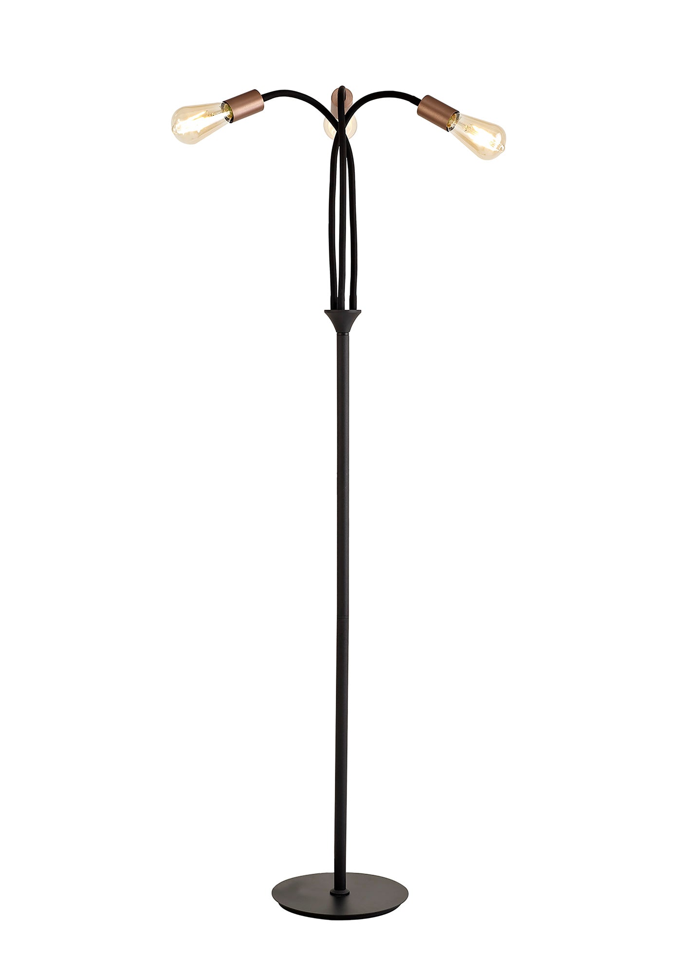 Moss Flexible Floor Lamp, 3 Light E27, Satin Black and Brushed Copper