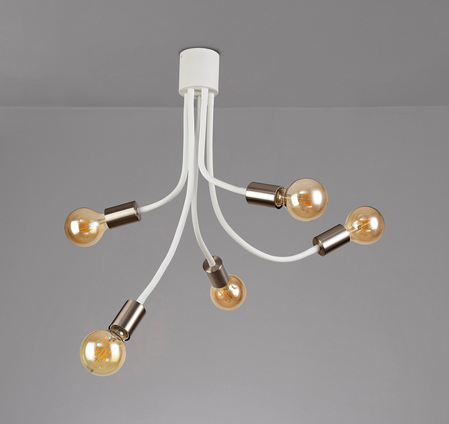 Moss Flexible Ceiling 5 Light E27 Satin White and Satin Nickel