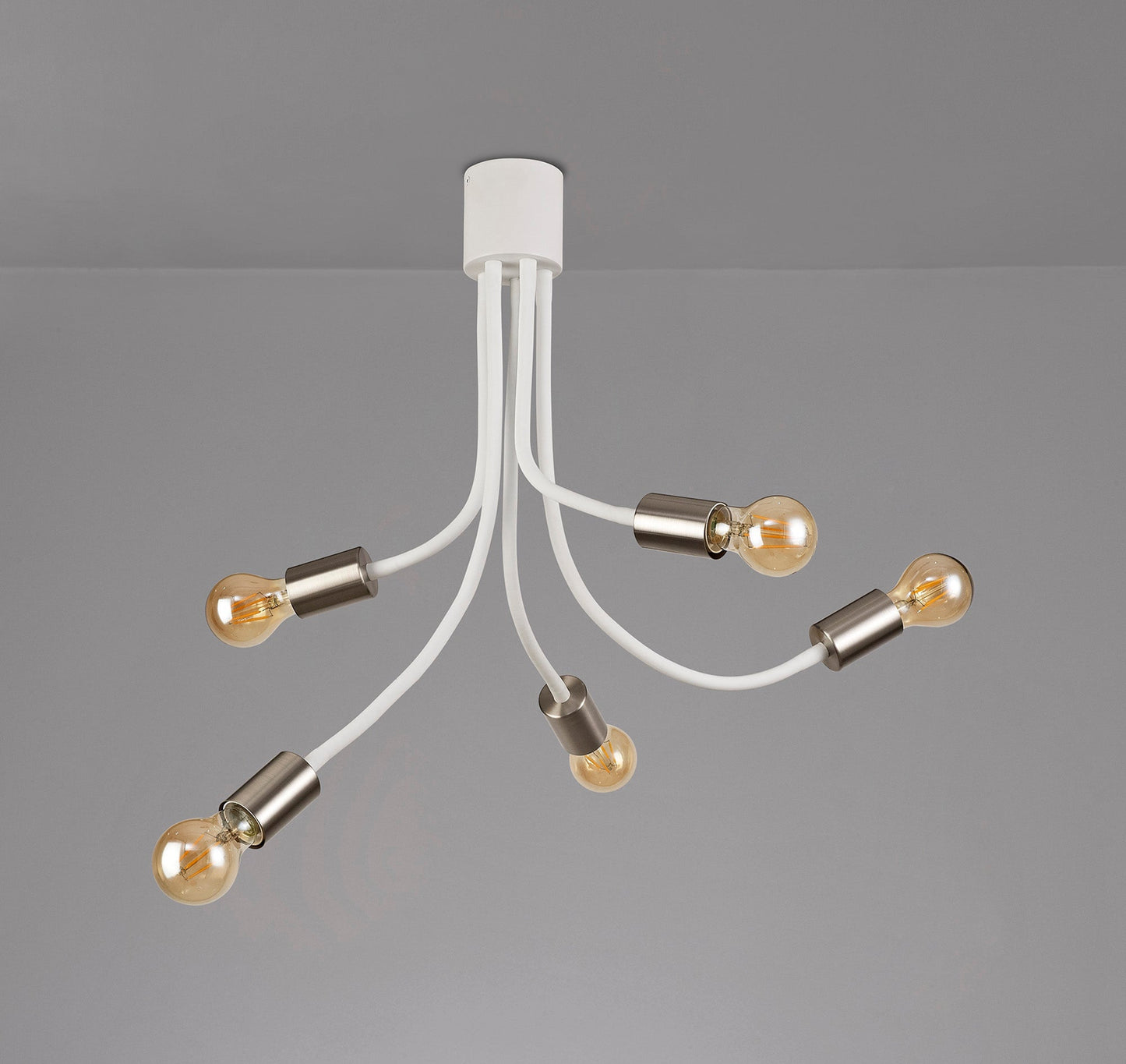 Moss Flexible Ceiling 5 Light E27 Satin White and Satin Nickel