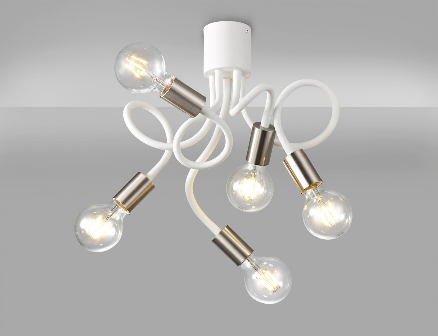 Moss Flexible Ceiling 5 Light E27 Satin White and Satin Nickel
