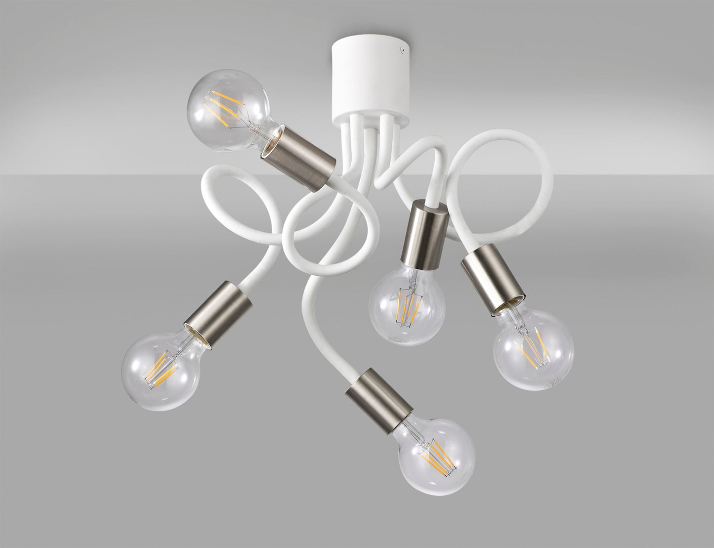Moss Flexible Ceiling 5 Light E27 Satin White and Satin Nickel