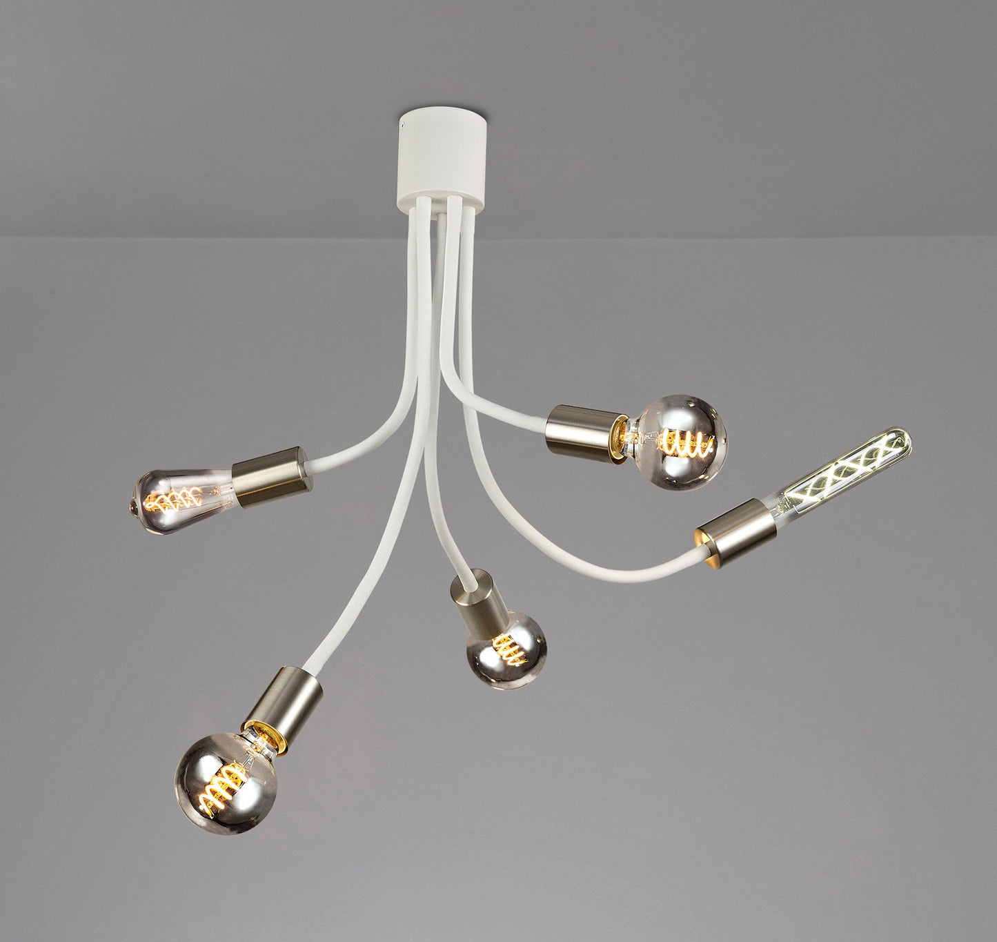Moss Flexible Ceiling 5 Light E27 Satin White and Satin Nickel