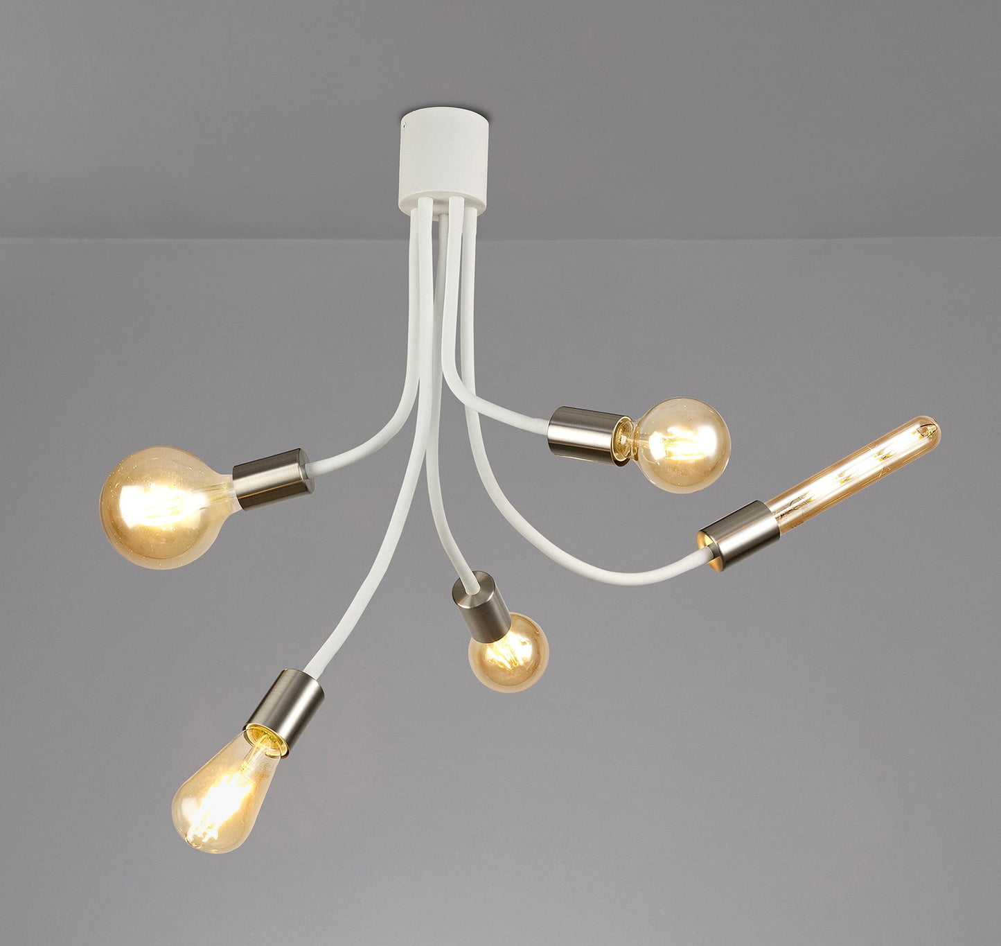 Moss Flexible Ceiling 5 Light E27 Satin White and Satin Nickel