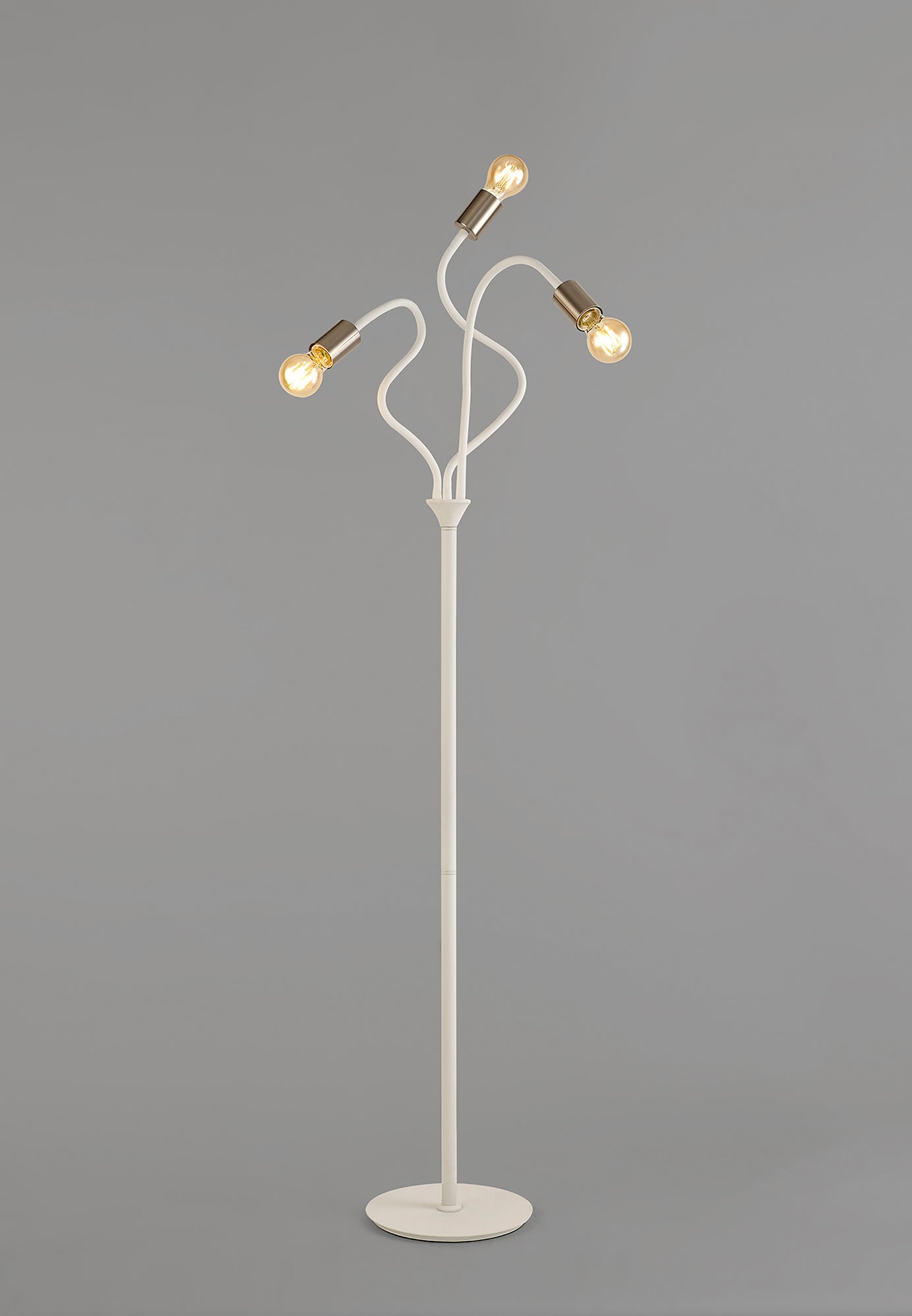 Moss Flexible Floor Lamp, 3 Light E27 Satin White and Satin Nickel
