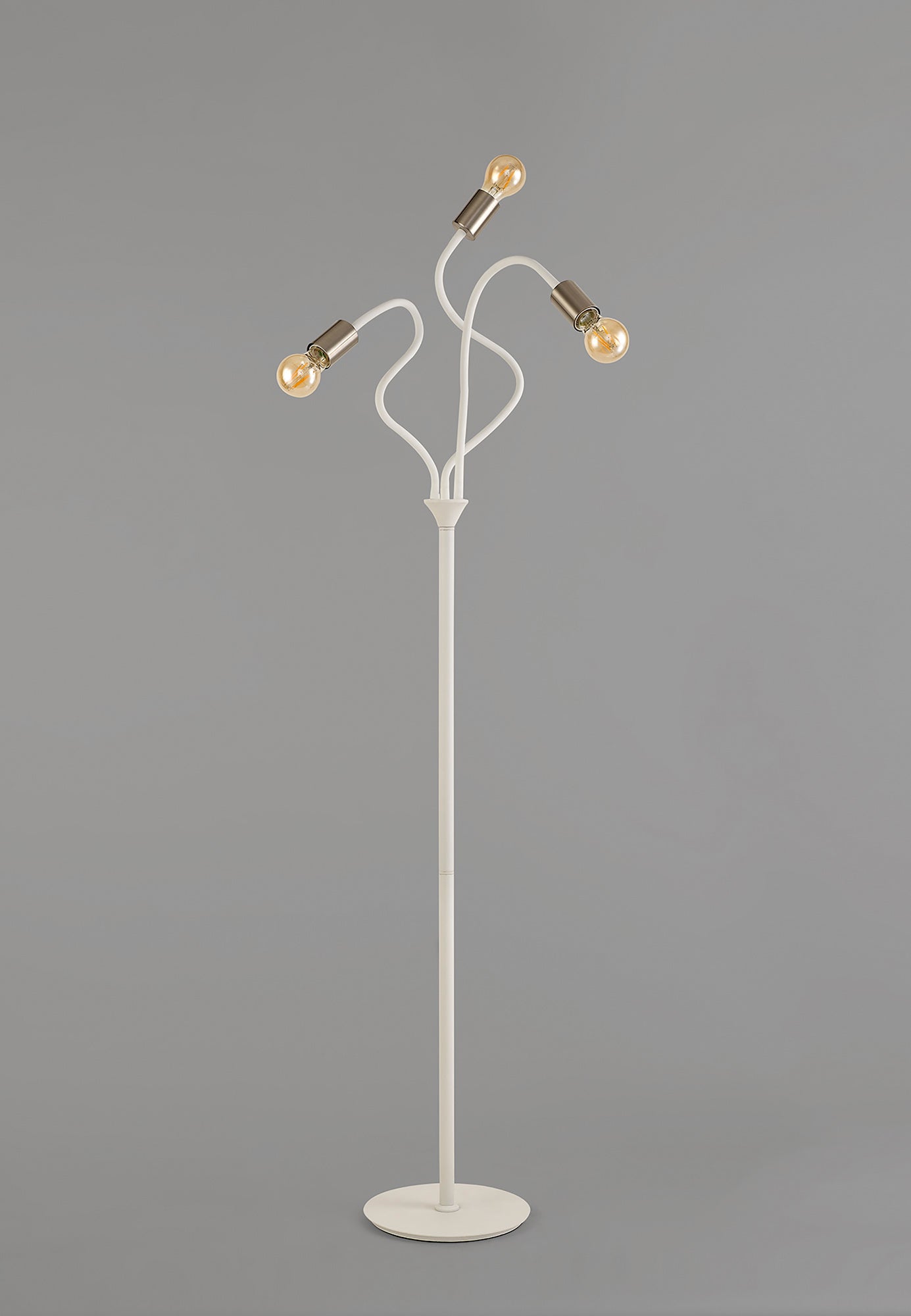 Moss Flexible Floor Lamp, 3 Light E27 Satin White and Satin Nickel