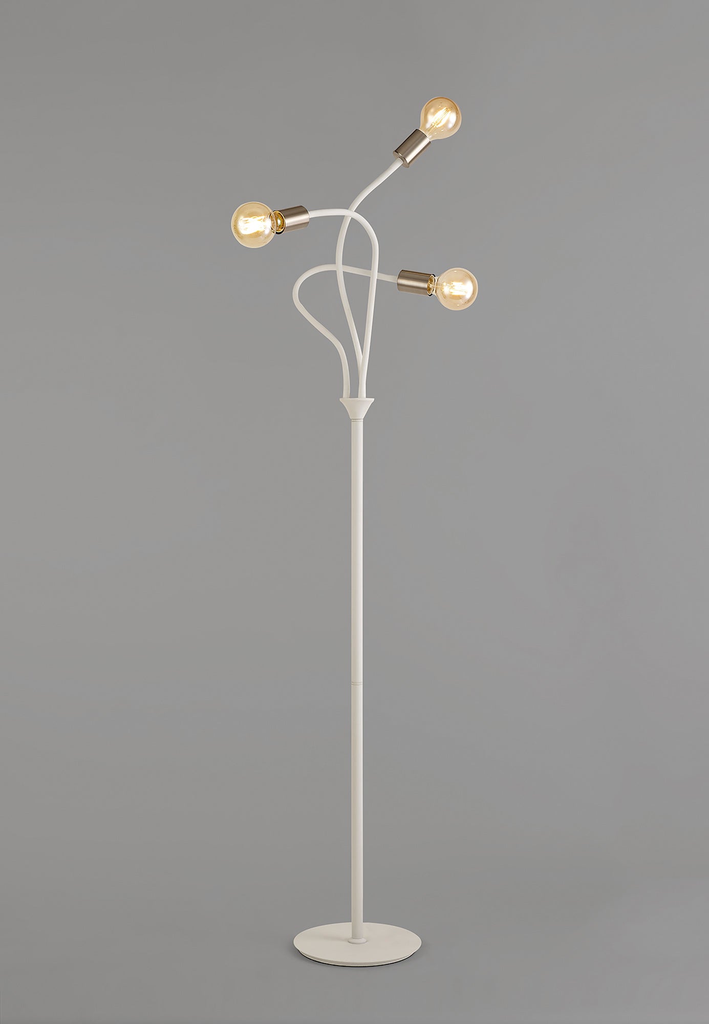 Moss Flexible Floor Lamp, 3 Light E27 Satin White and Satin Nickel