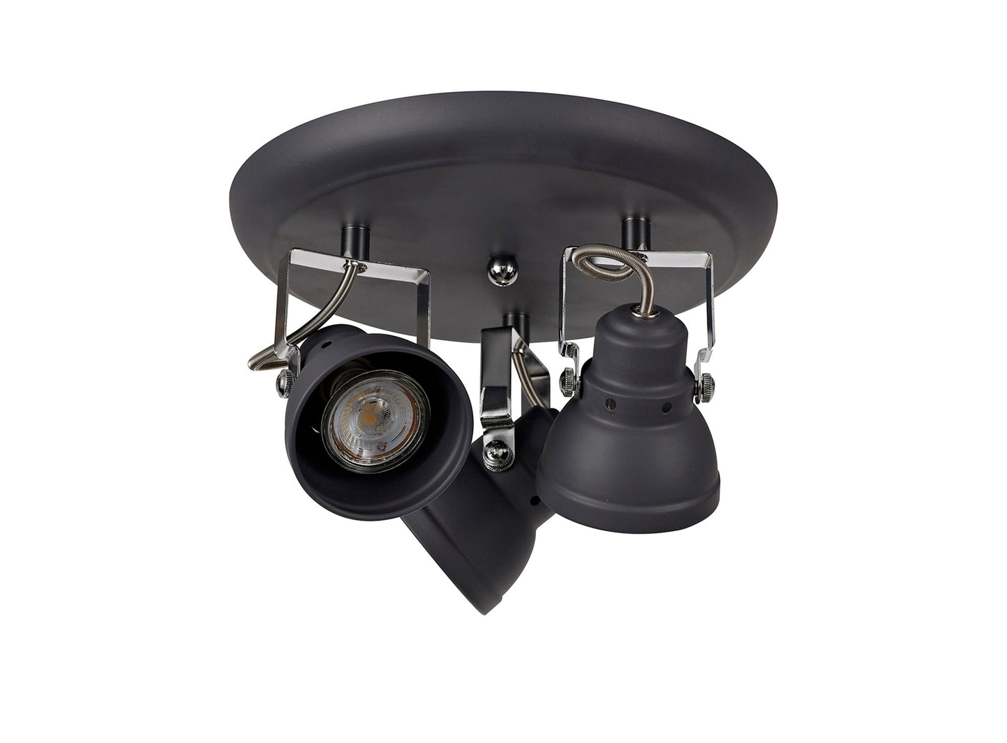 Mossrose Adjustable Round Spotlight, 3 x GU10 Max 10W LED, Matt Grey and Polished Chrome