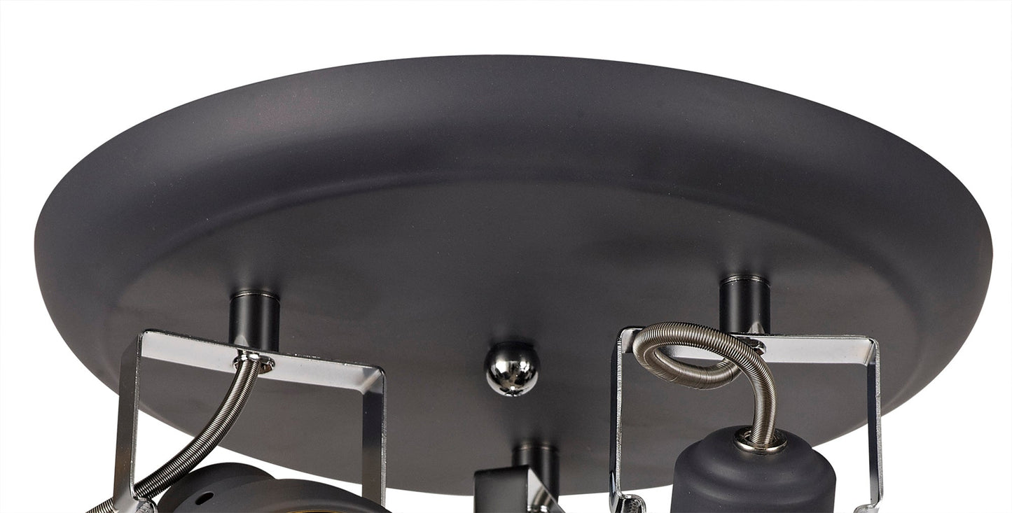 Mossrose Adjustable Round Spotlight, 3 x GU10 Max 10W LED, Matt Grey and Polished Chrome