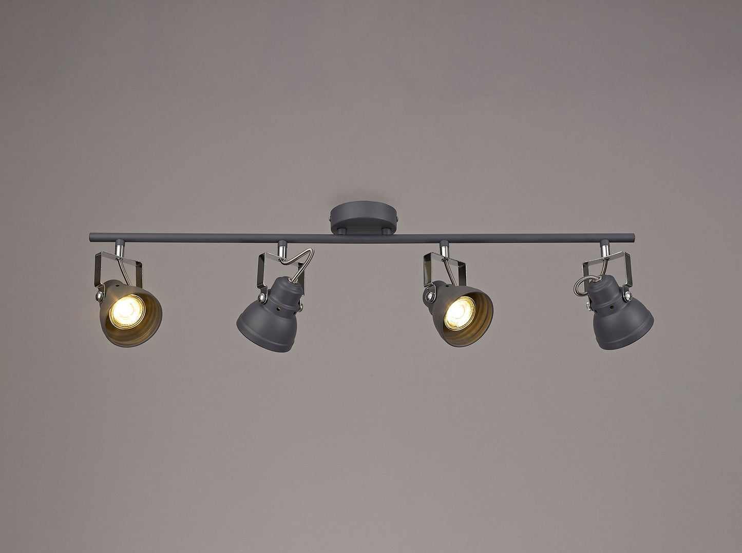 Mossrose Adjustable Linear Bar Spotlight, 4 x GU10 Max 10W LED, Matt Grey and Polished Chrome
