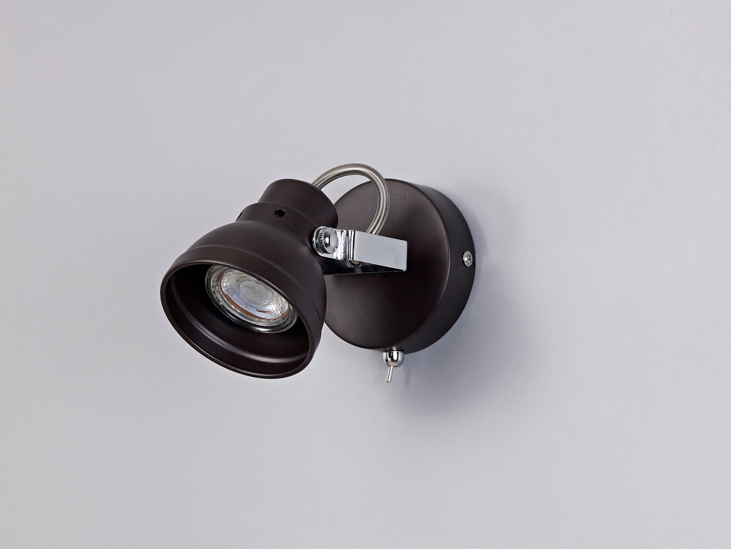 Mossrose Adjustable Switched Spotlight, 1 x GU10 Max 10W LED, Oiled Bronze and Polished Chrome