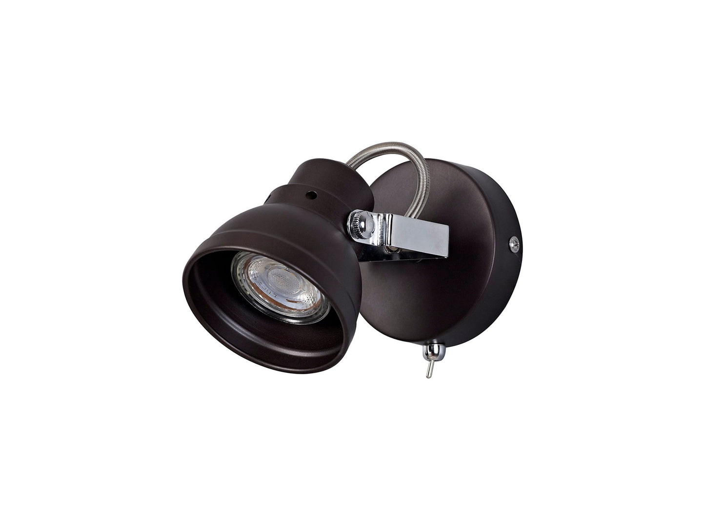 Mossrose Adjustable Switched Spotlight, 1 x GU10 Max 10W LED, Oiled Bronze and Polished Chrome