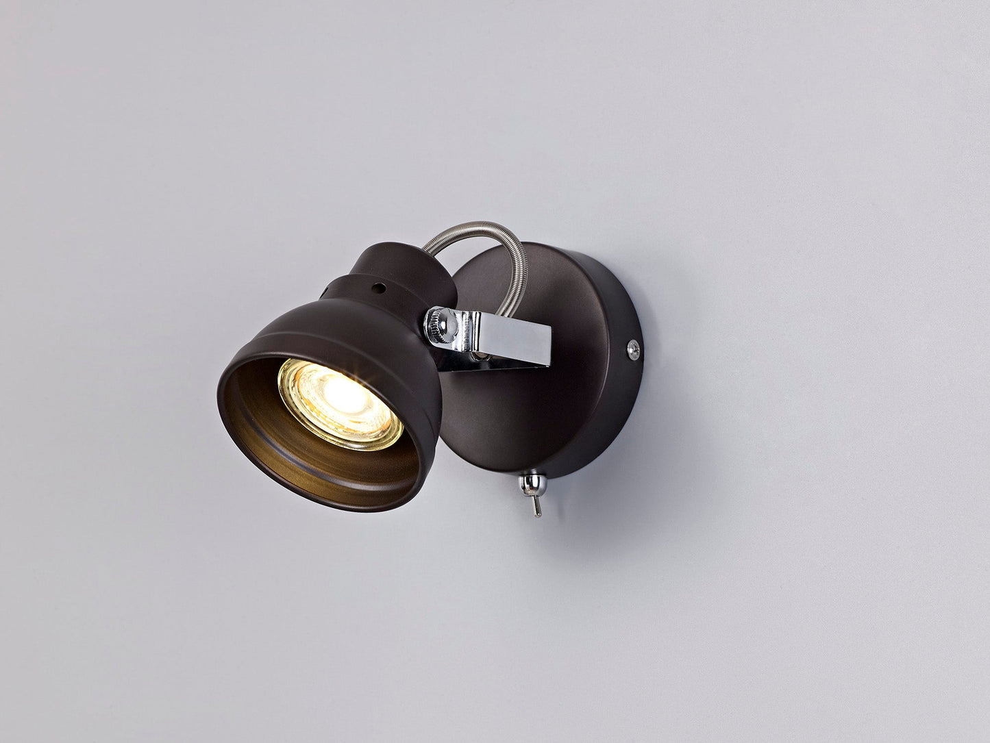 Mossrose Adjustable Switched Spotlight, 1 x GU10 Max 10W LED, Oiled Bronze and Polished Chrome