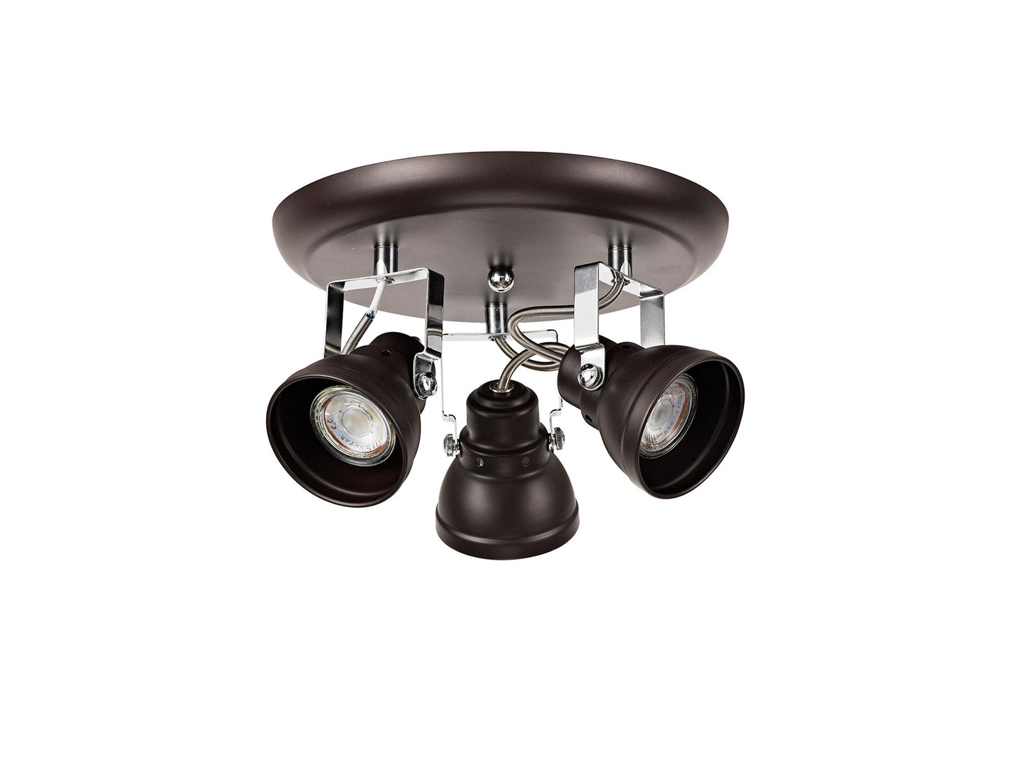 Mossrose Adjustable Round Spotlight, 3 x GU10 Max 10W LED, Oiled Bronze and Polished Chrome