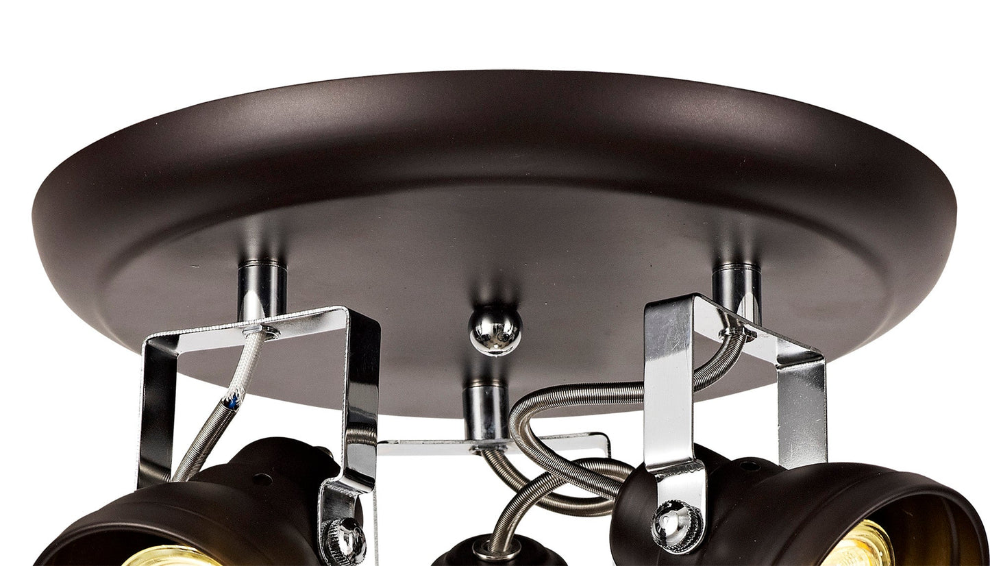Mossrose Adjustable Round Spotlight, 3 x GU10 Max 10W LED, Oiled Bronze and Polished Chrome