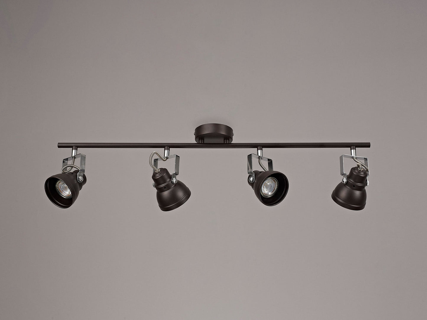 Mossrose Adjustable Linear Bar Spotlight, 4 x GU10 Max 10W LED, Oiled Bronze and Polished Chrome