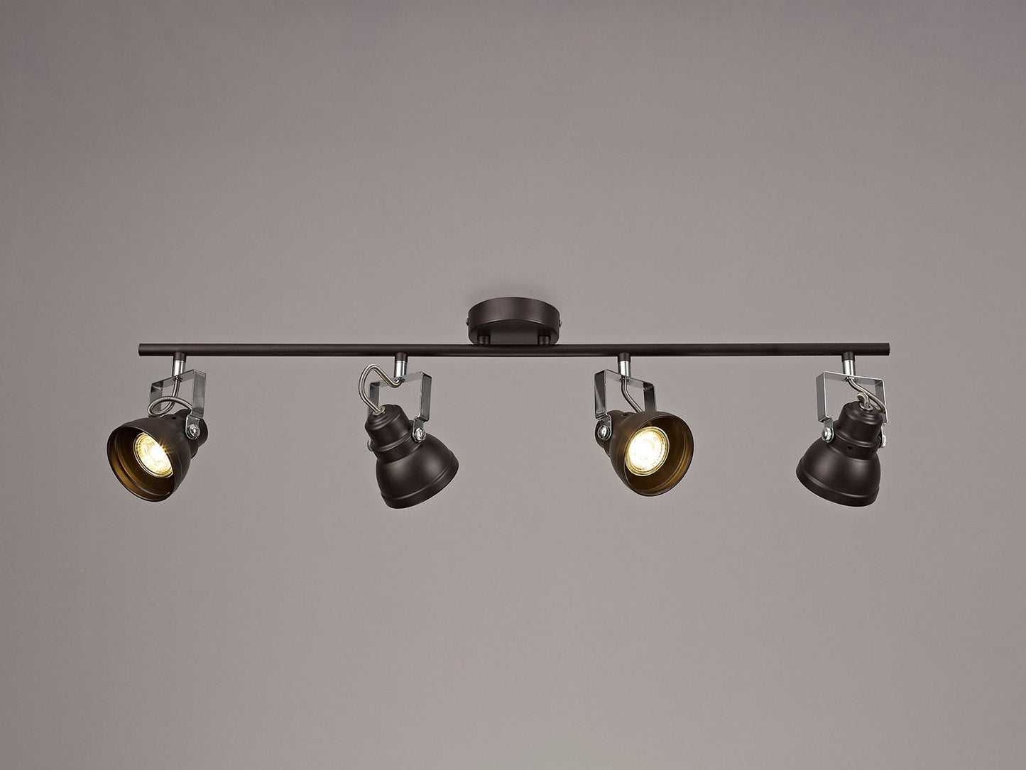 Mossrose Adjustable Linear Bar Spotlight, 4 x GU10 Max 10W LED, Oiled Bronze and Polished Chrome