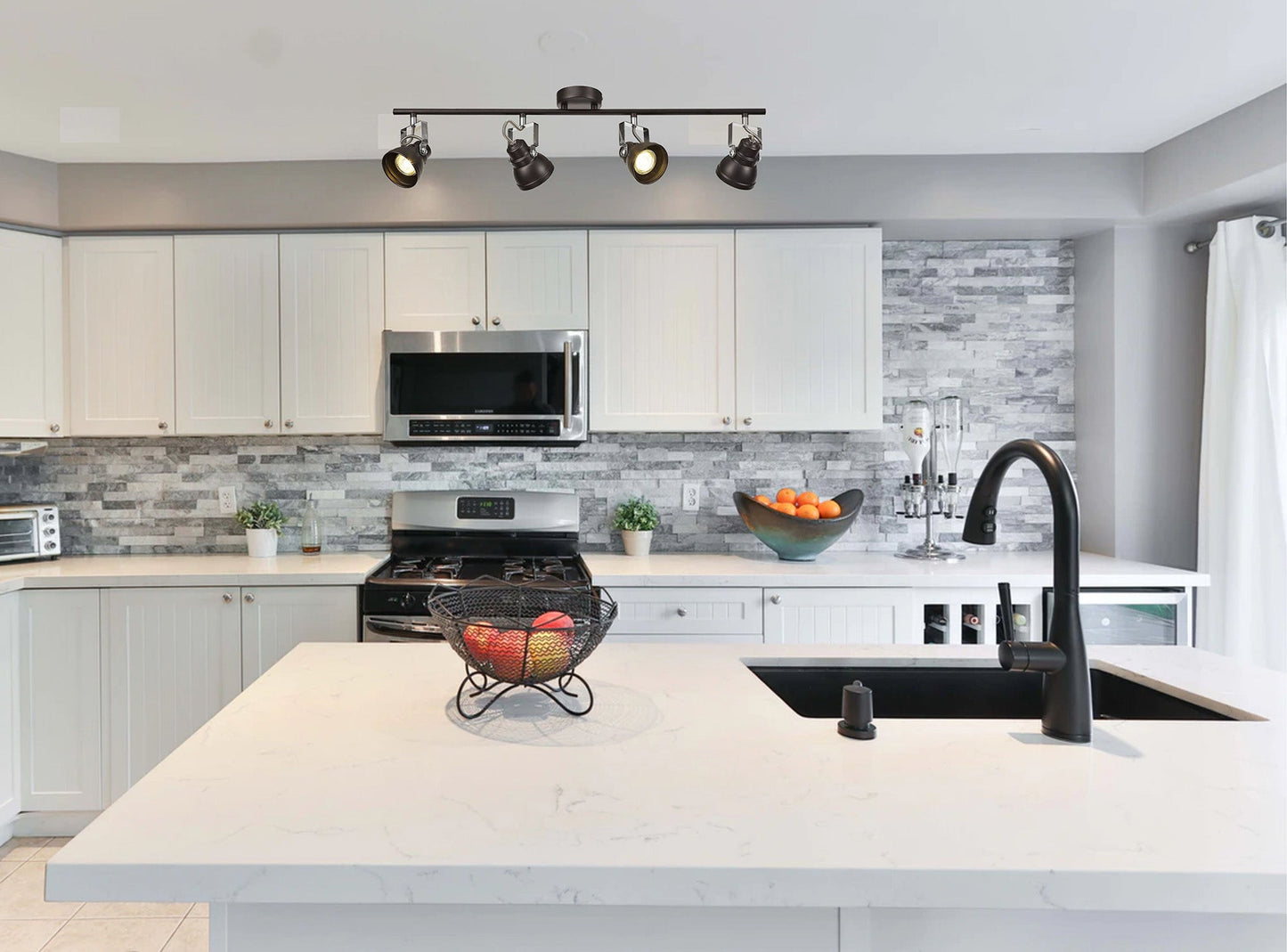 Mossrose Adjustable Linear Bar Spotlight, 4 x GU10 Max 10W LED, Matt Grey and Polished Chrome
