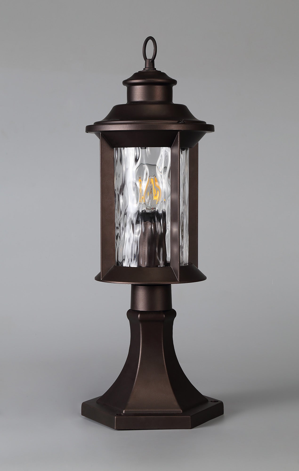 Nantwich Pedestal Lamp, 1 x E27, Antique Bronze and Clear Ripple Glass, IP54, 2yrs Warranty