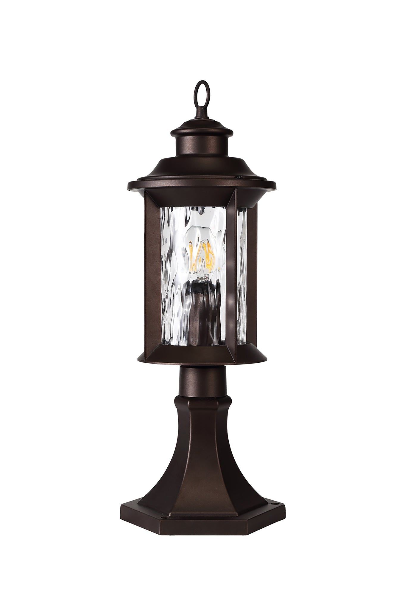 Nantwich Pedestal Lamp, 1 x E27, Antique Bronze and Clear Ripple Glass, IP54, 2yrs Warranty