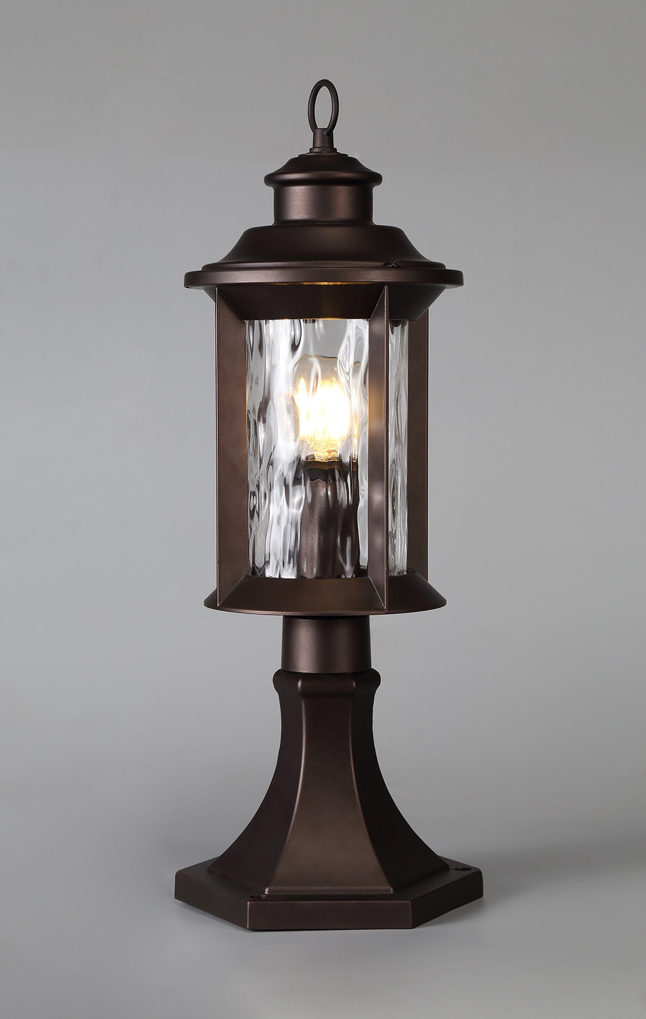 Nantwich Pedestal Lamp, 1 x E27, Antique Bronze and Clear Ripple Glass, IP54, 2yrs Warranty