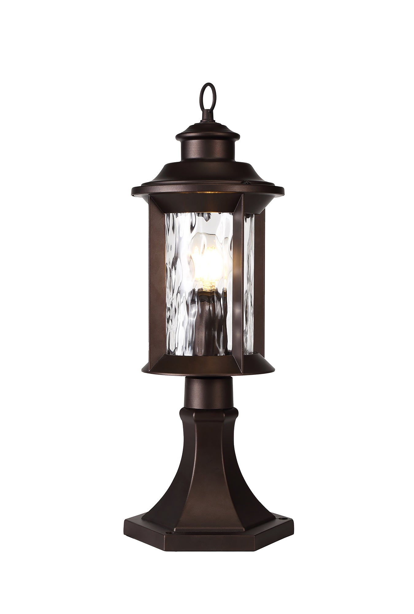 Nantwich Pedestal Lamp, 1 x E27, Antique Bronze and Clear Ripple Glass, IP54, 2yrs Warranty