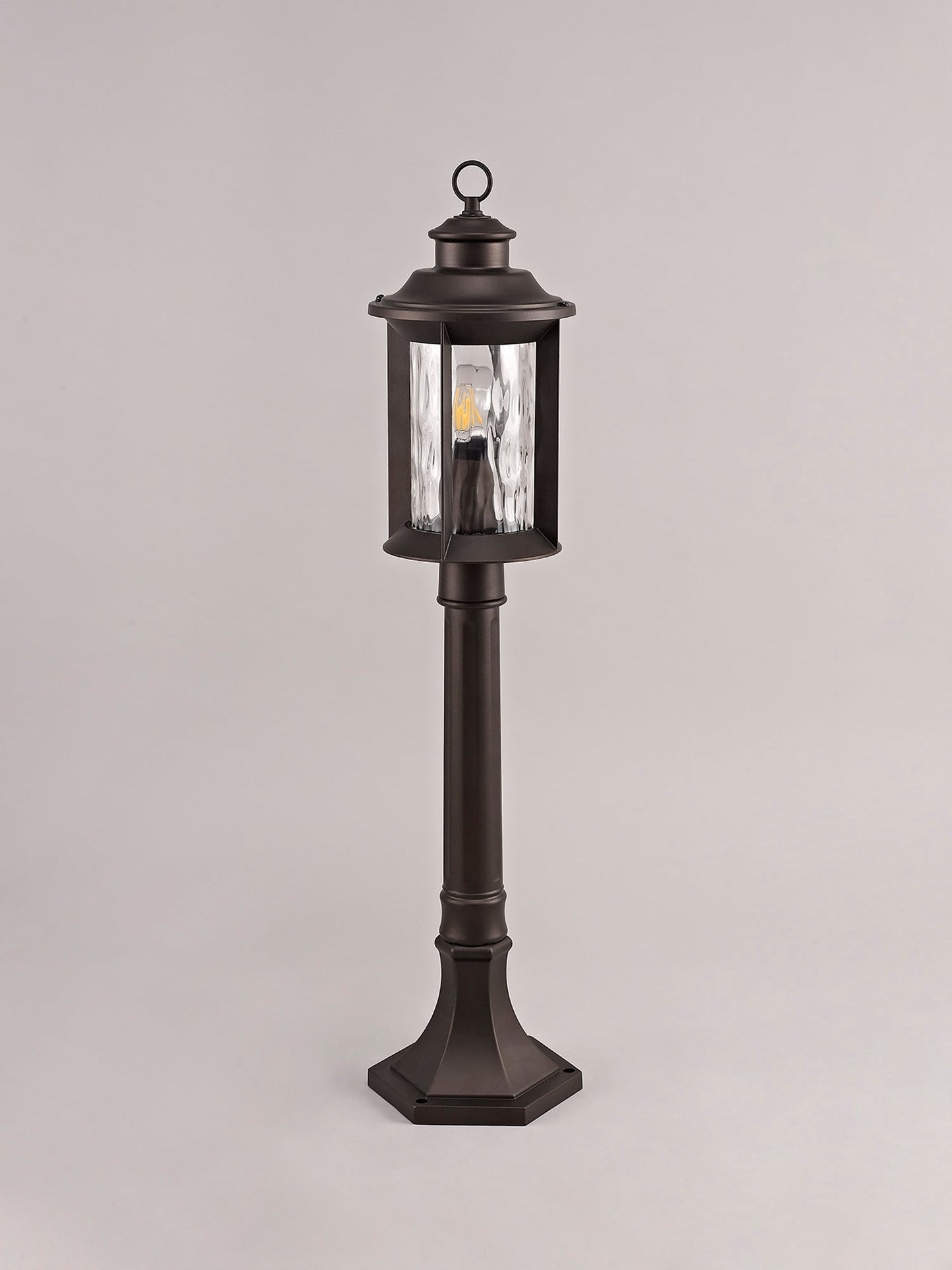 Nantwich Post Lamp, 1 x E27, Antique Bronze and Clear Ripple Glass, IP54, 2yrs Warranty