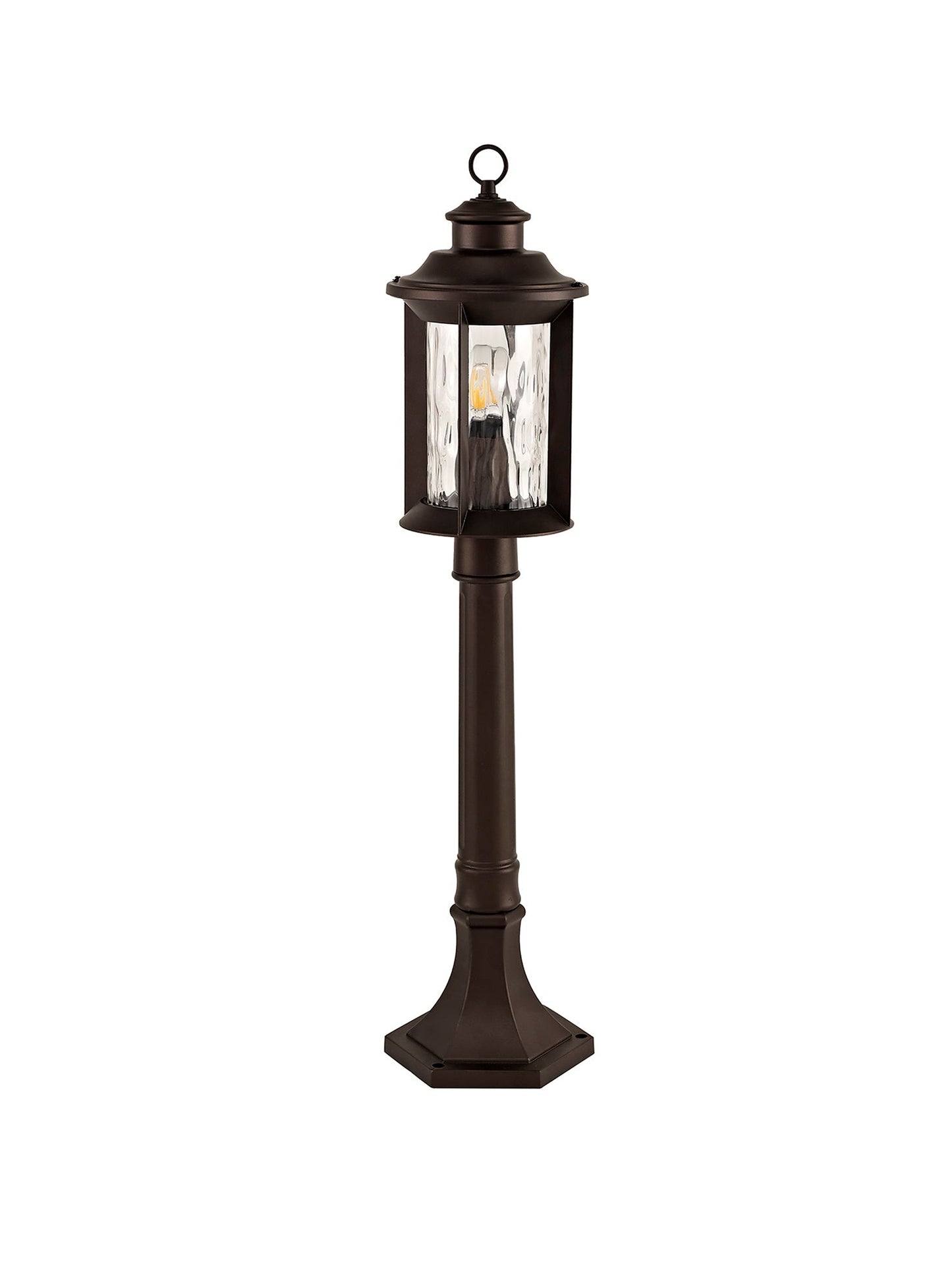 Nantwich Post Lamp, 1 x E27, Antique Bronze and Clear Ripple Glass, IP54, 2yrs Warranty