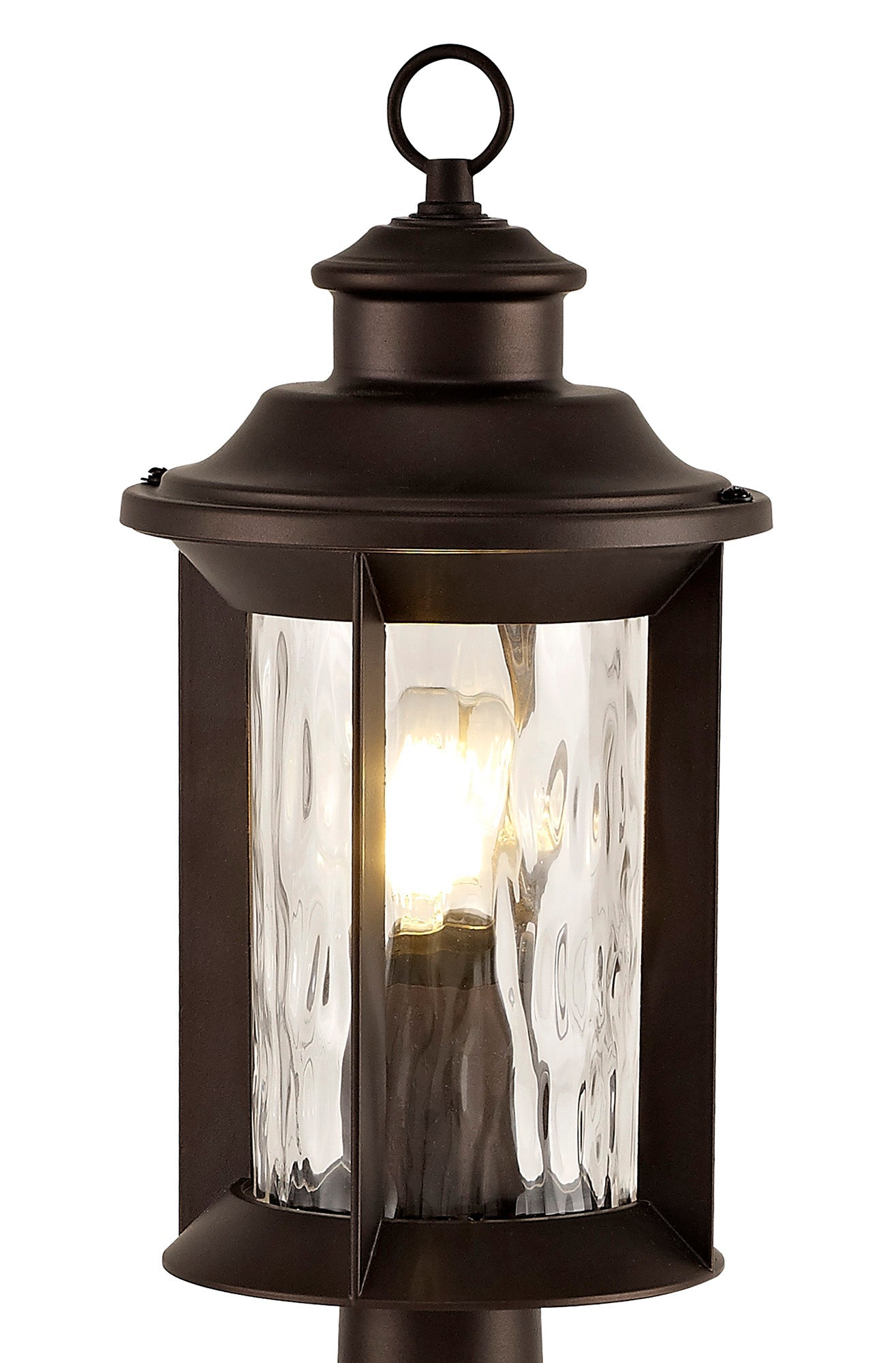 Nantwich Post Lamp, 1 x E27, Antique Bronze and Clear Ripple Glass, IP54, 2yrs Warranty