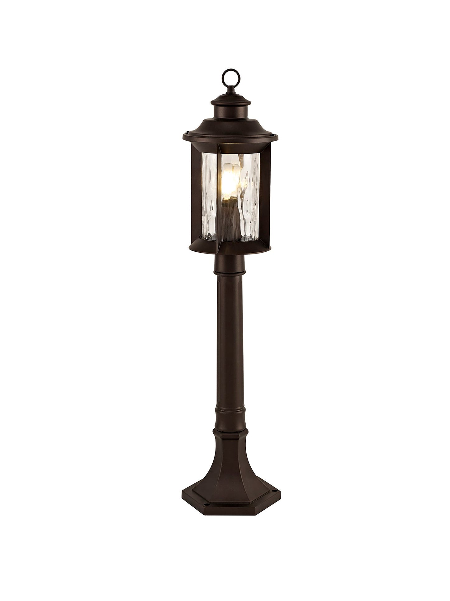 Nantwich Post Lamp, 1 x E27, Antique Bronze and Clear Ripple Glass, IP54, 2yrs Warranty