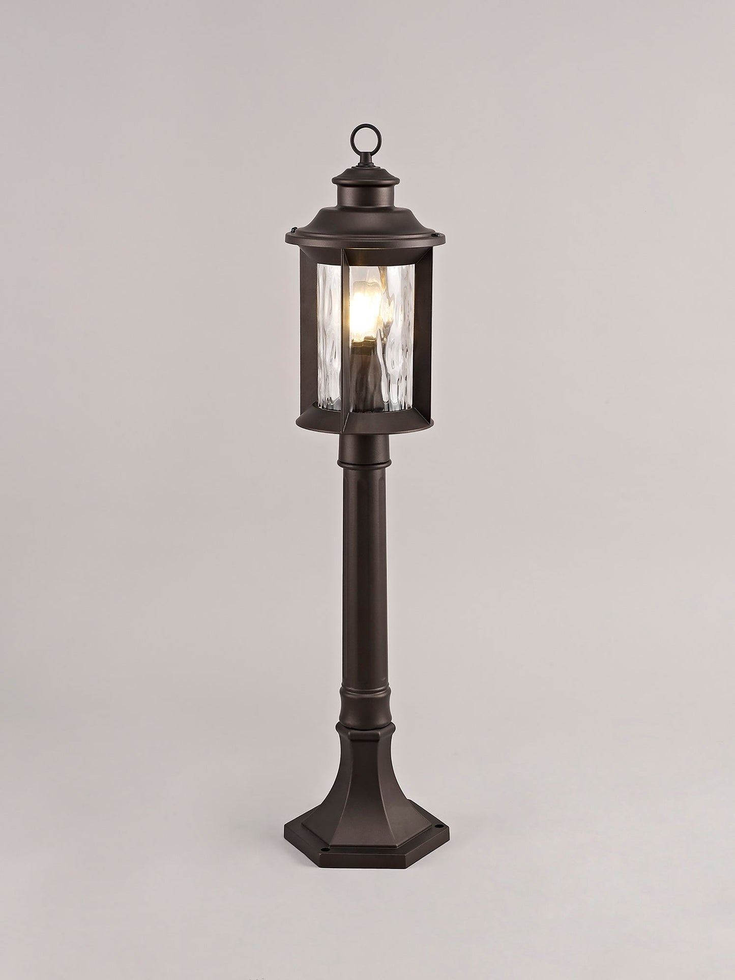 Nantwich Post Lamp, 1 x E27, Antique Bronze and Clear Ripple Glass, IP54, 2yrs Warranty
