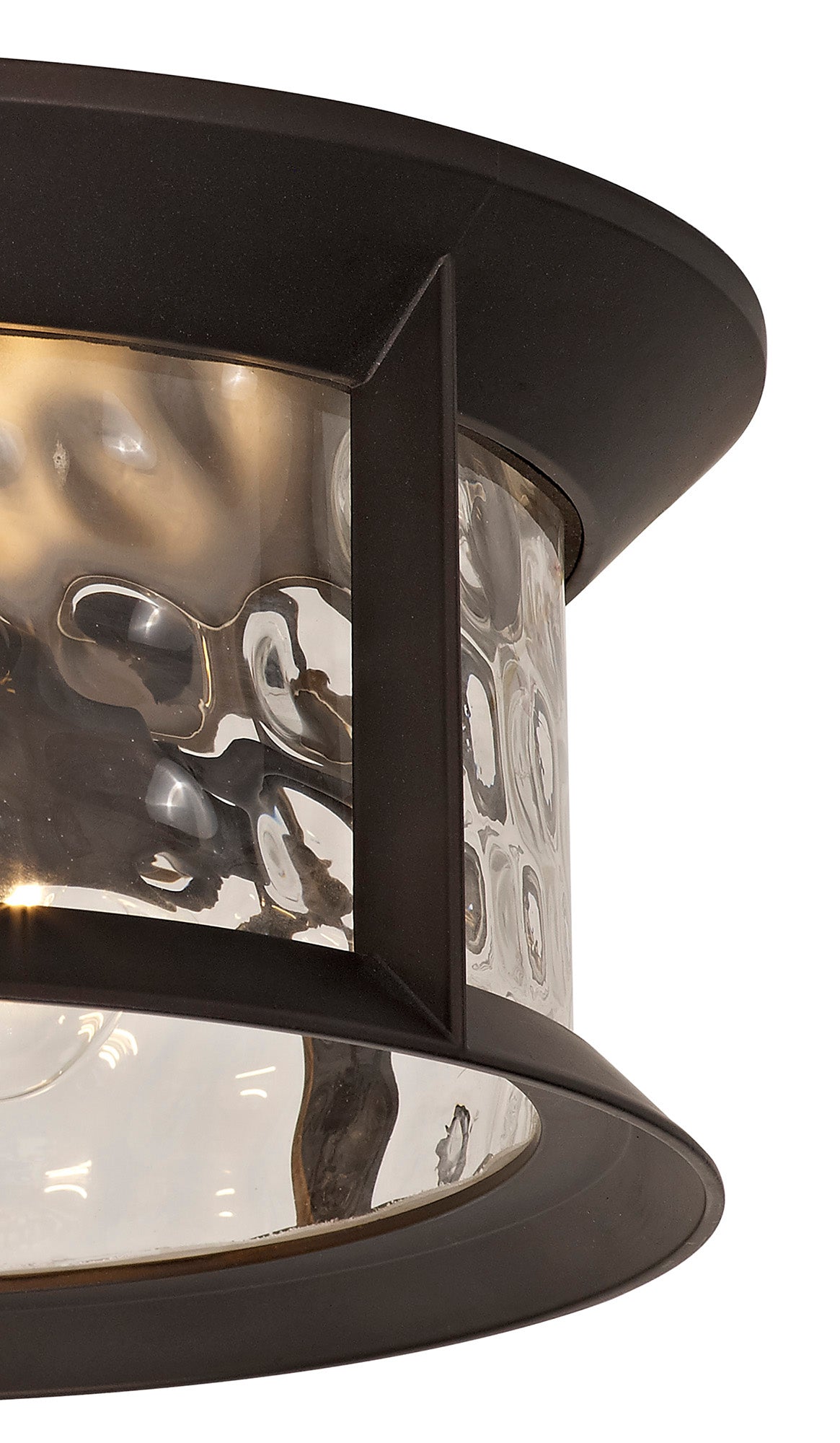 Nantwich Flush Ceiling Lamp, 2 xE27, Antique Bronze and Clear Ripple Glass, IP54, 2yrs Warranty
