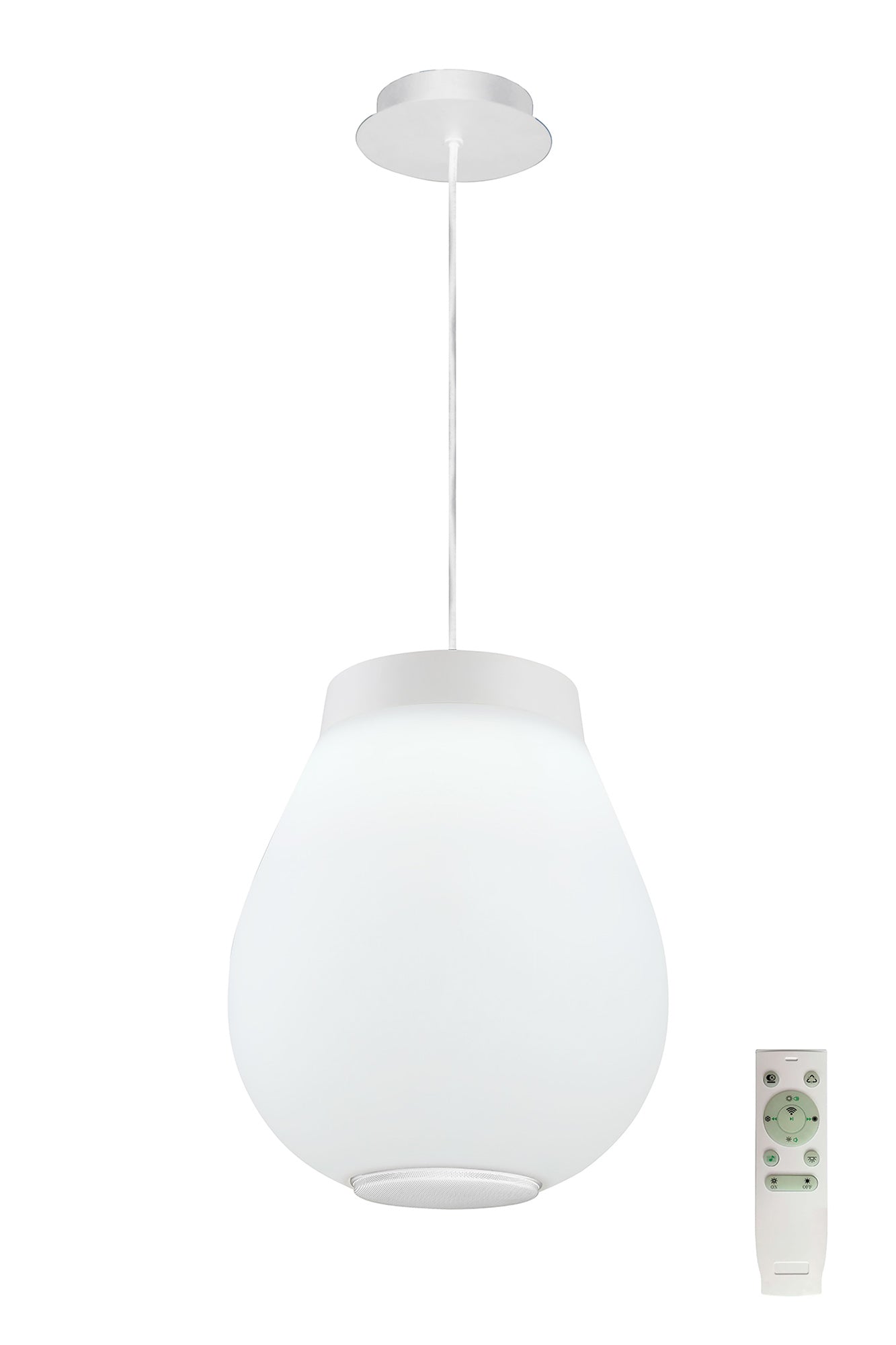 Ostler Pendant, 1 x 22W LED, IP44, RGB and Tuneable White Remote Control and App Control With Built In Speaker, Bluetooth, White, 3yrs Warranty
