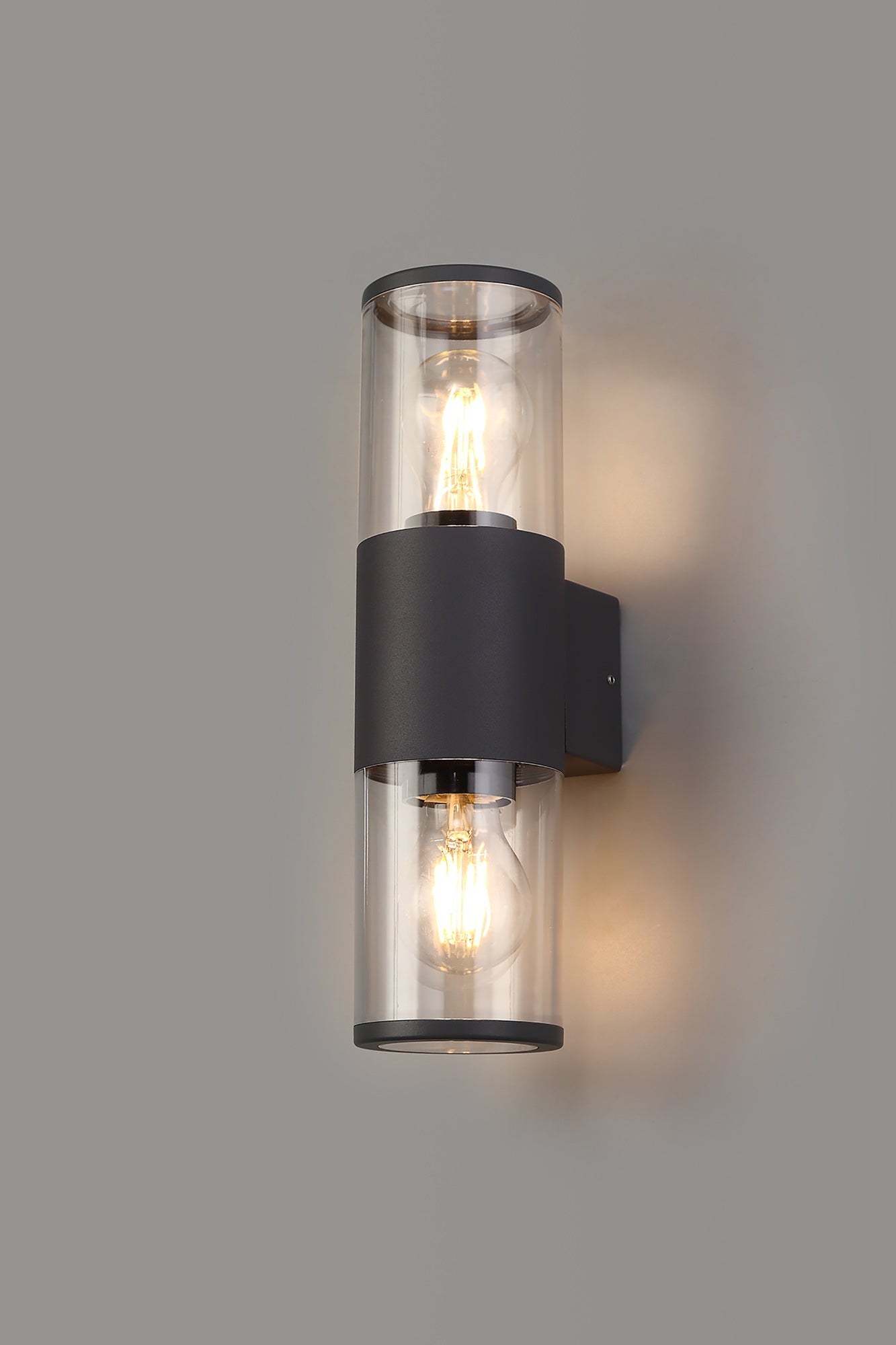 Paddock Wall Lamp 2 x E27, IP54, Anthracite and Clear, 2yrs Warranty