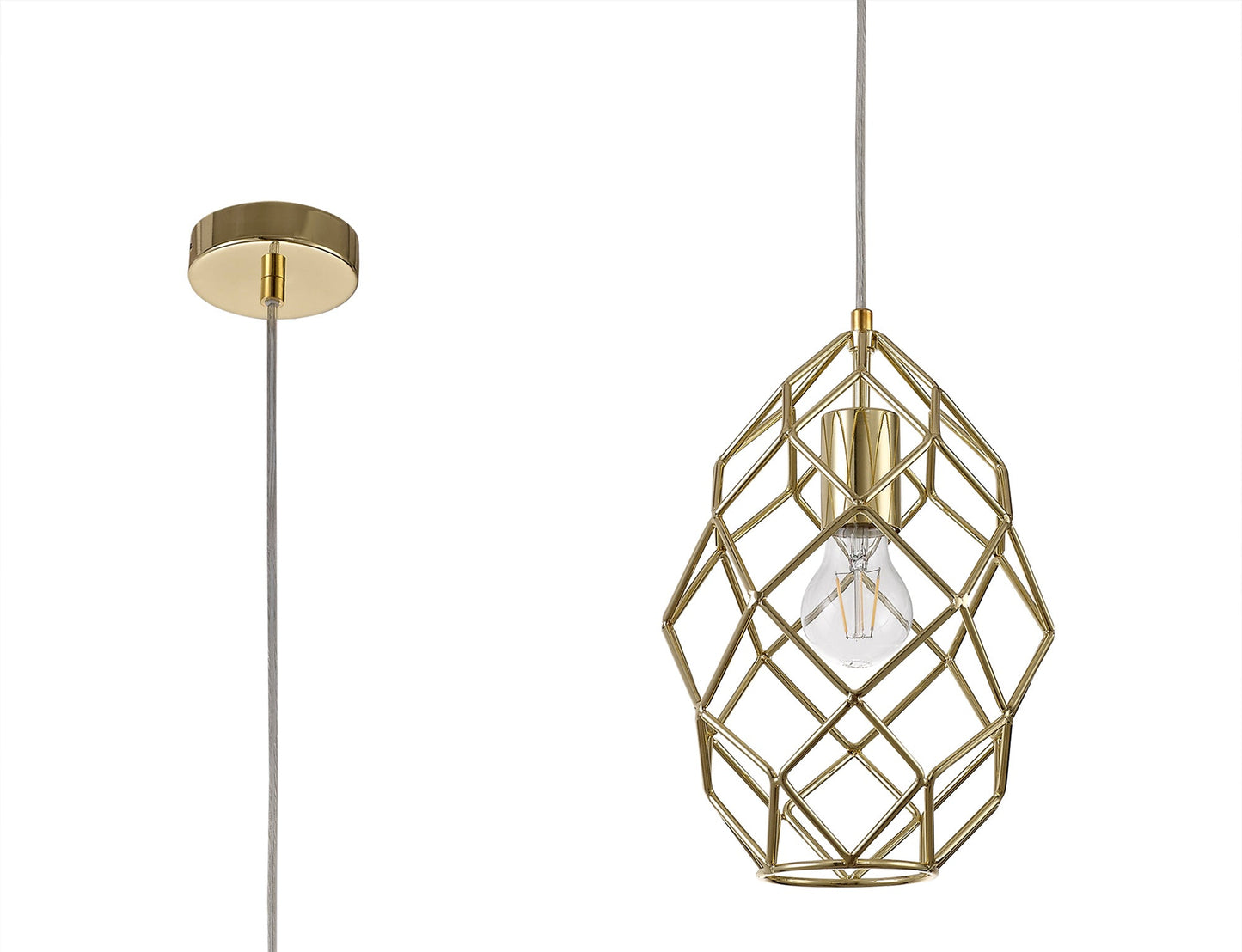 Peover Curved Cylinder Pendant, 1 x E27, Polished Brass
