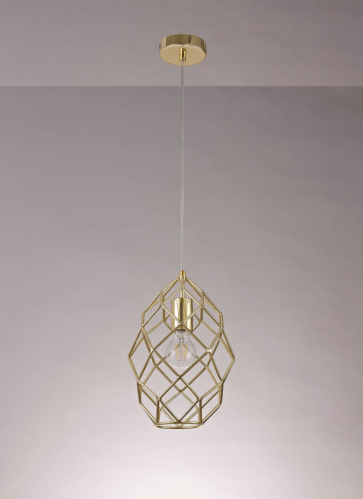 Peover Curved Cylinder Pendant, 1 x E27, Polished Brass