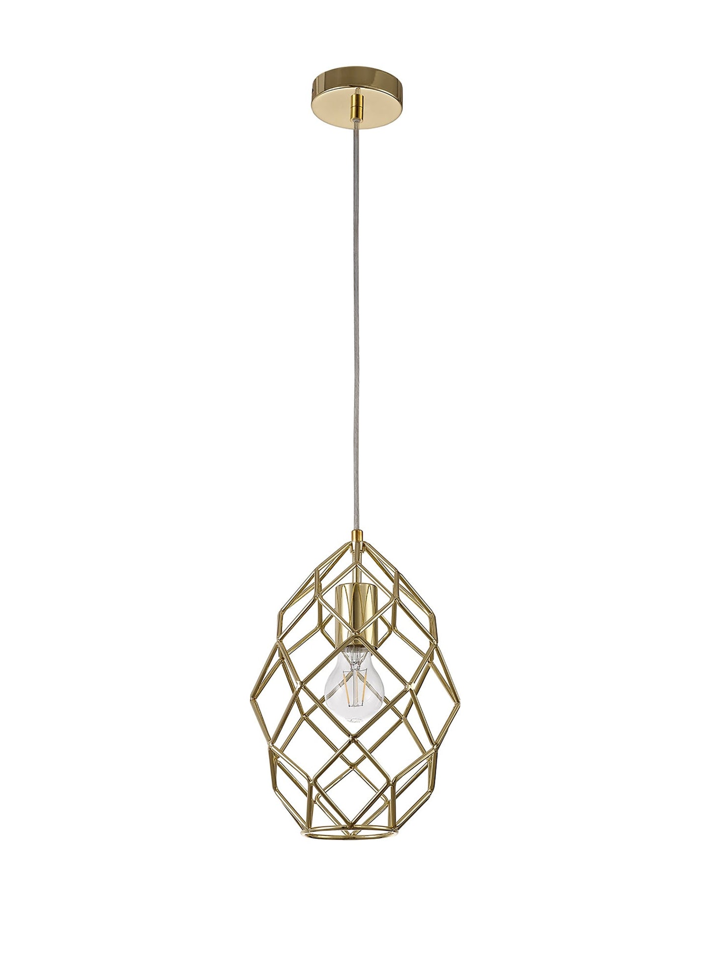 Peover Curved Cylinder Pendant, 1 x E27, Polished Brass