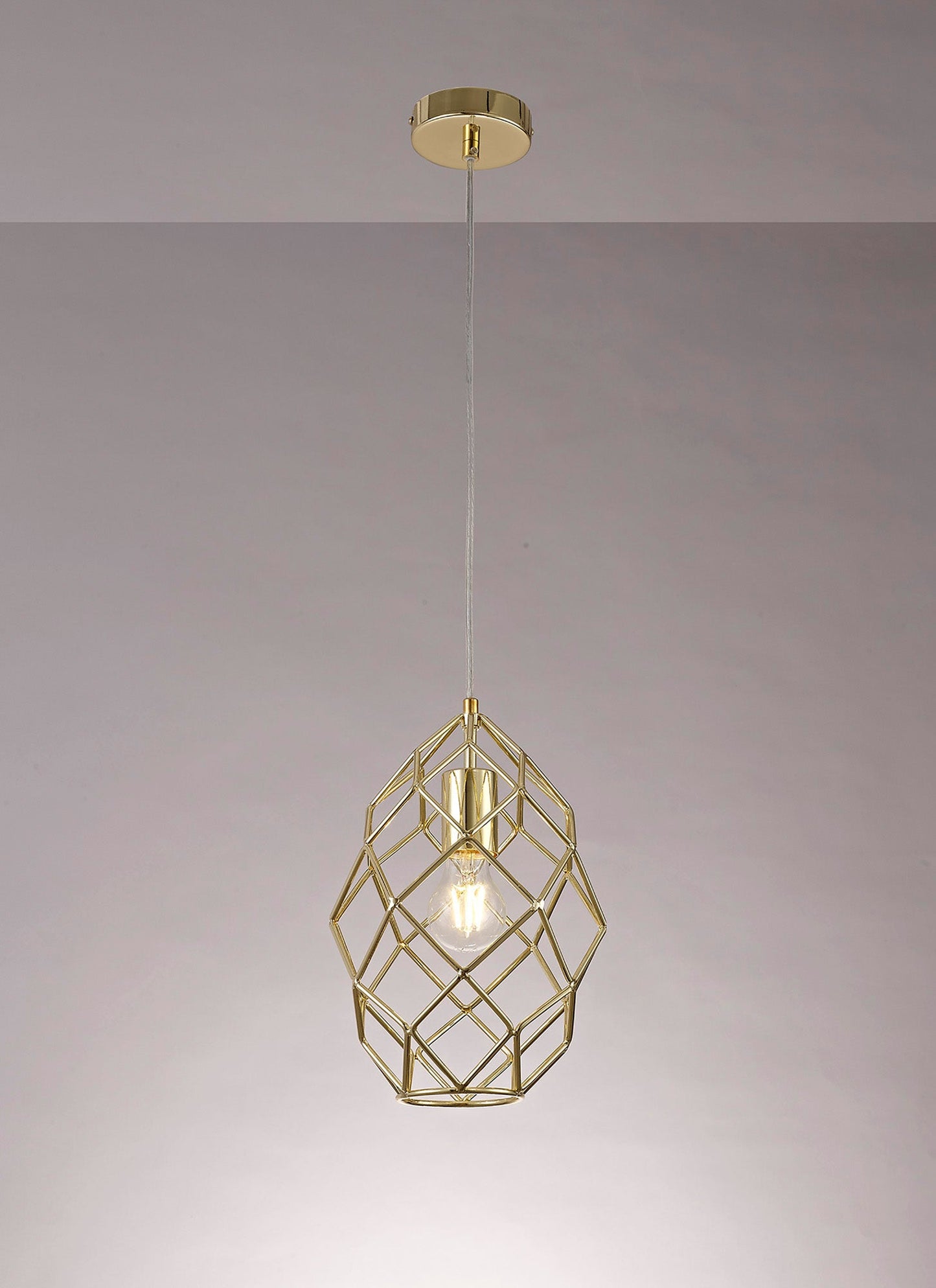 Peover Curved Cylinder Pendant, 1 x E27, Polished Brass