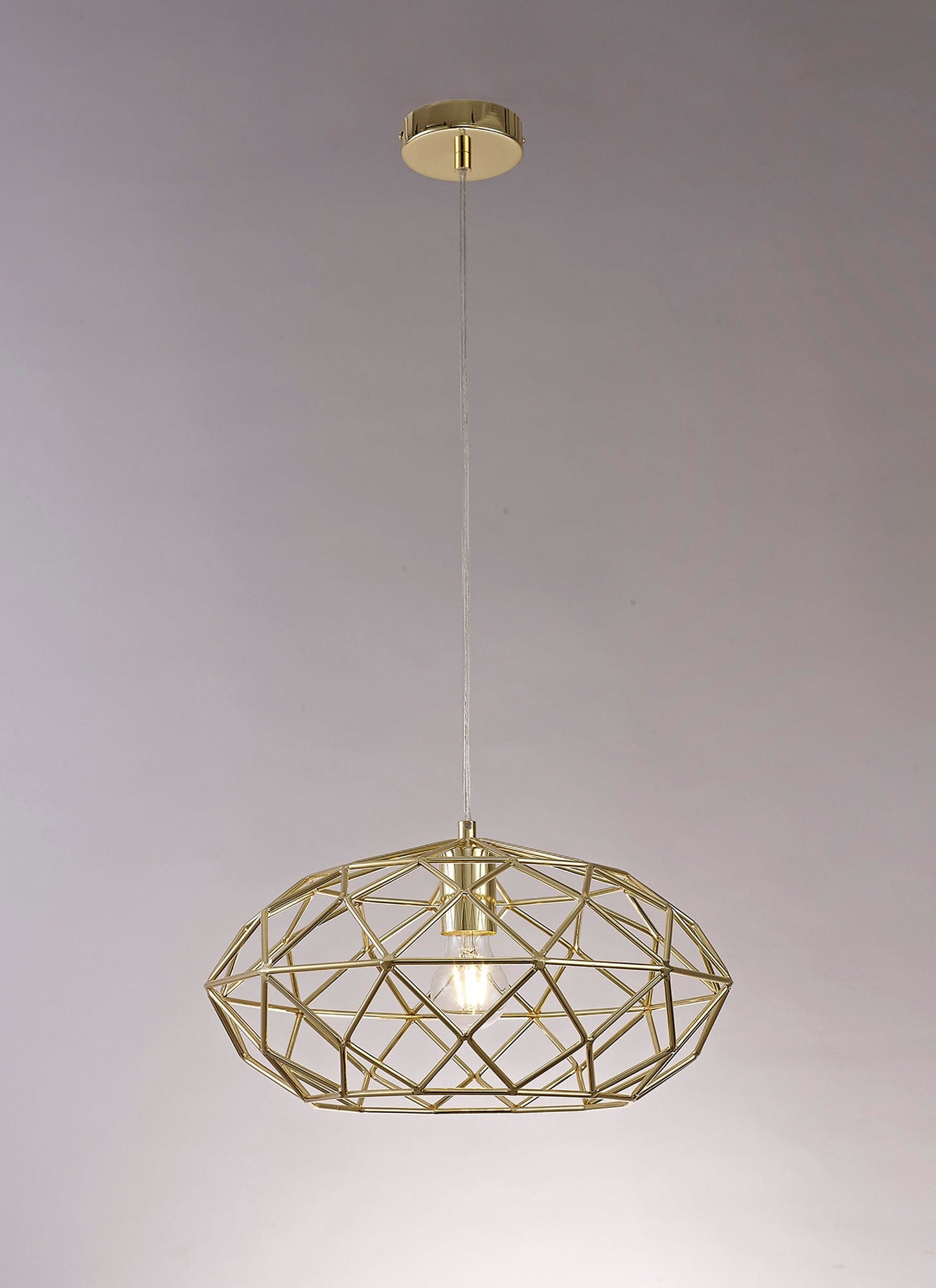 Peover Elliptical Sphere Pendant, 1 x E27, Polished Brass