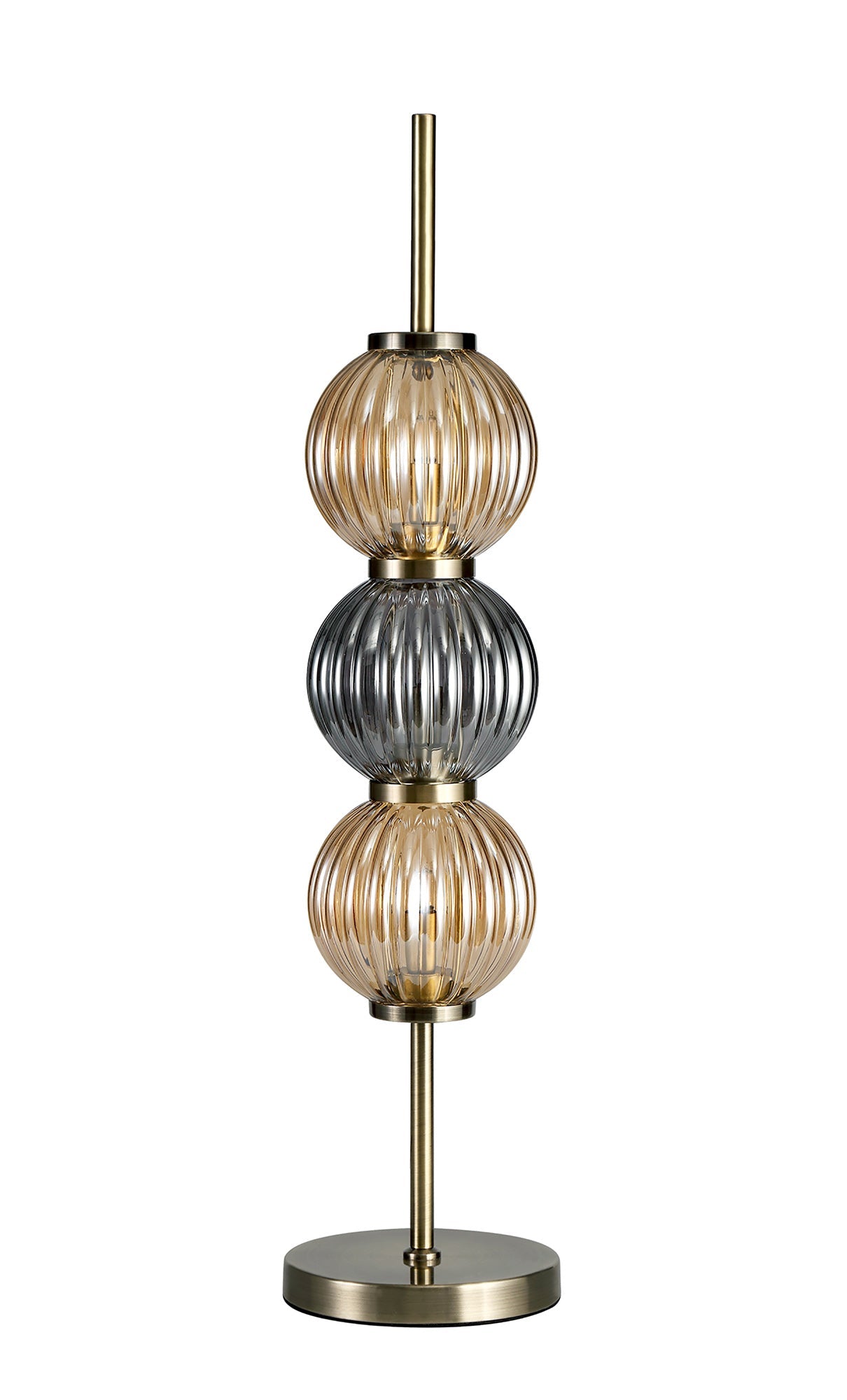 Quarry Table Lamp, 3 x G9, Antique Brass and Smoked & Amber Glass