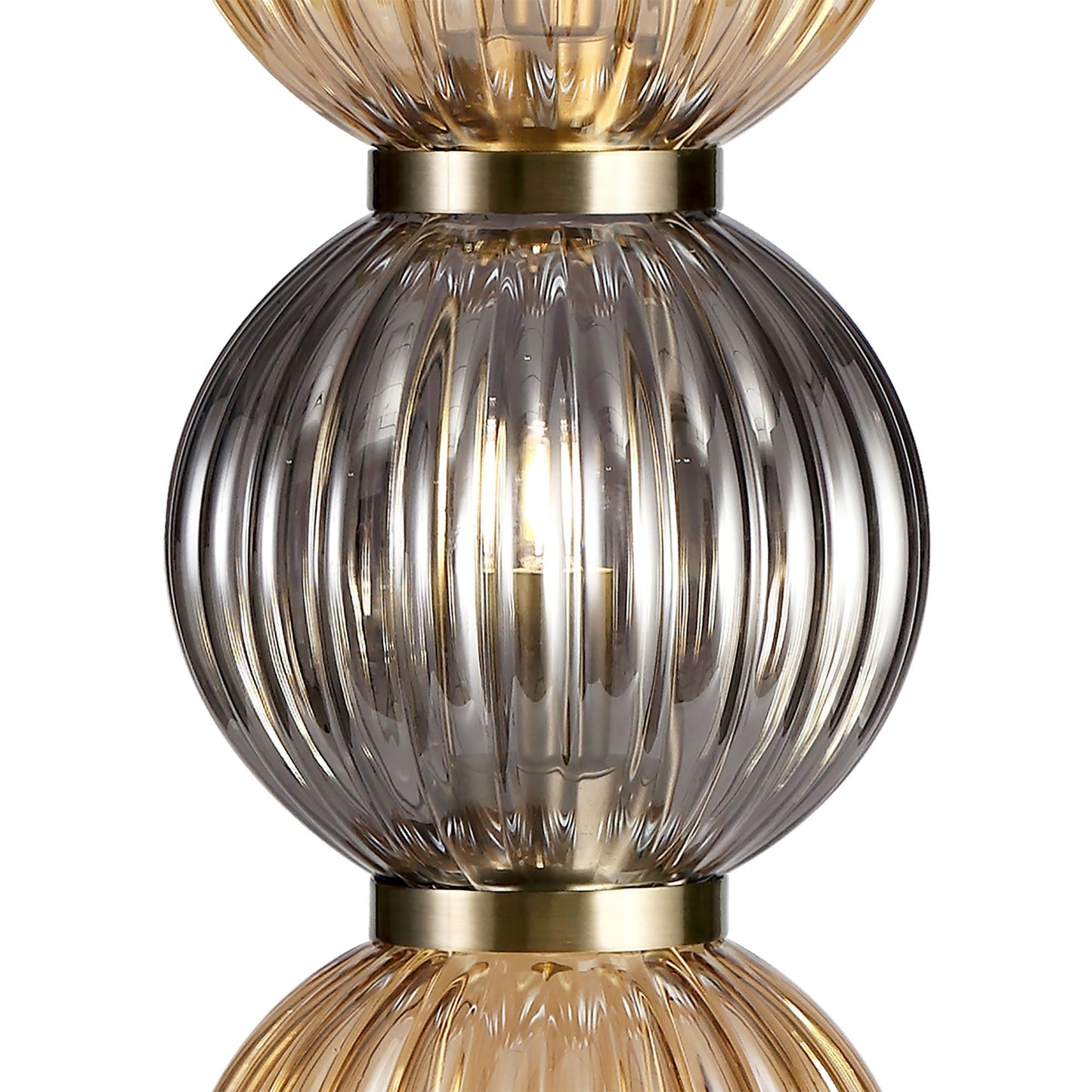 Quarry Table Lamp, 3 x G9, Antique Brass and Smoked & Amber Glass