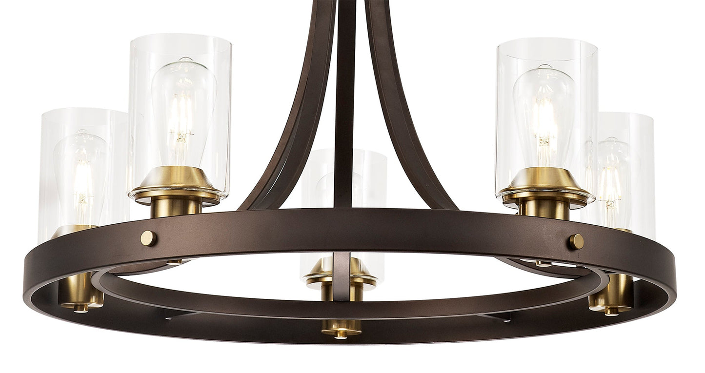 Roebuck Pendant 5 Light E27, Brown Oxide and Bronze With Clear Glass Shades